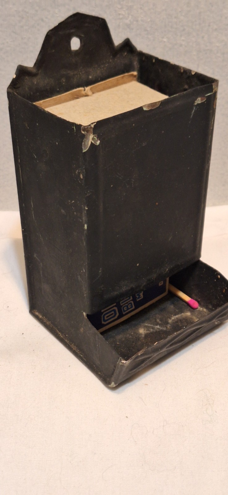 Primitive Old Original 1910’s Tin Wall Kitchen Match B25 Holder Antique Matchbox