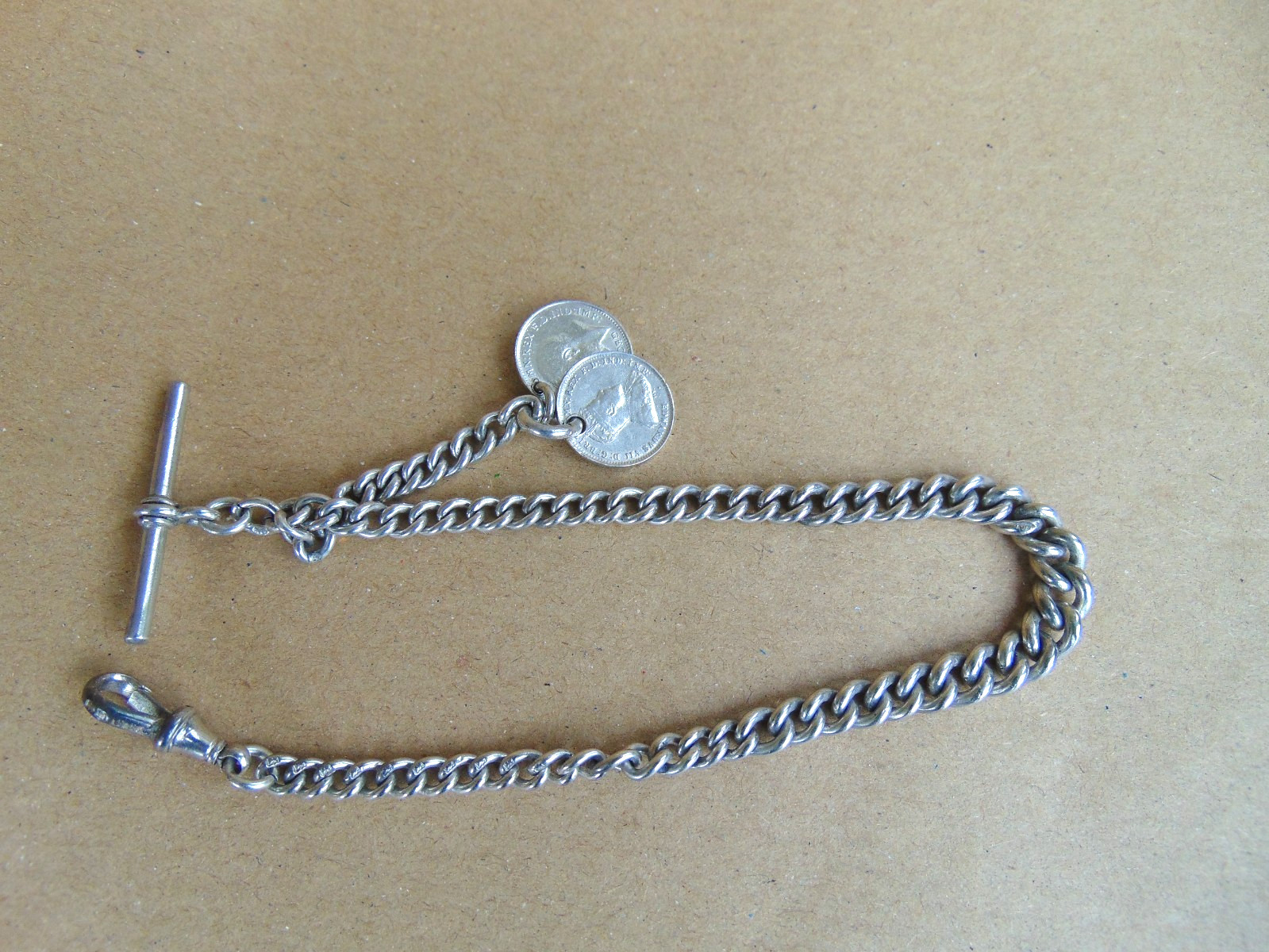 EDWRDIAN STERLING SILVER ALBERT POCKET WATCH CHAIN 1902