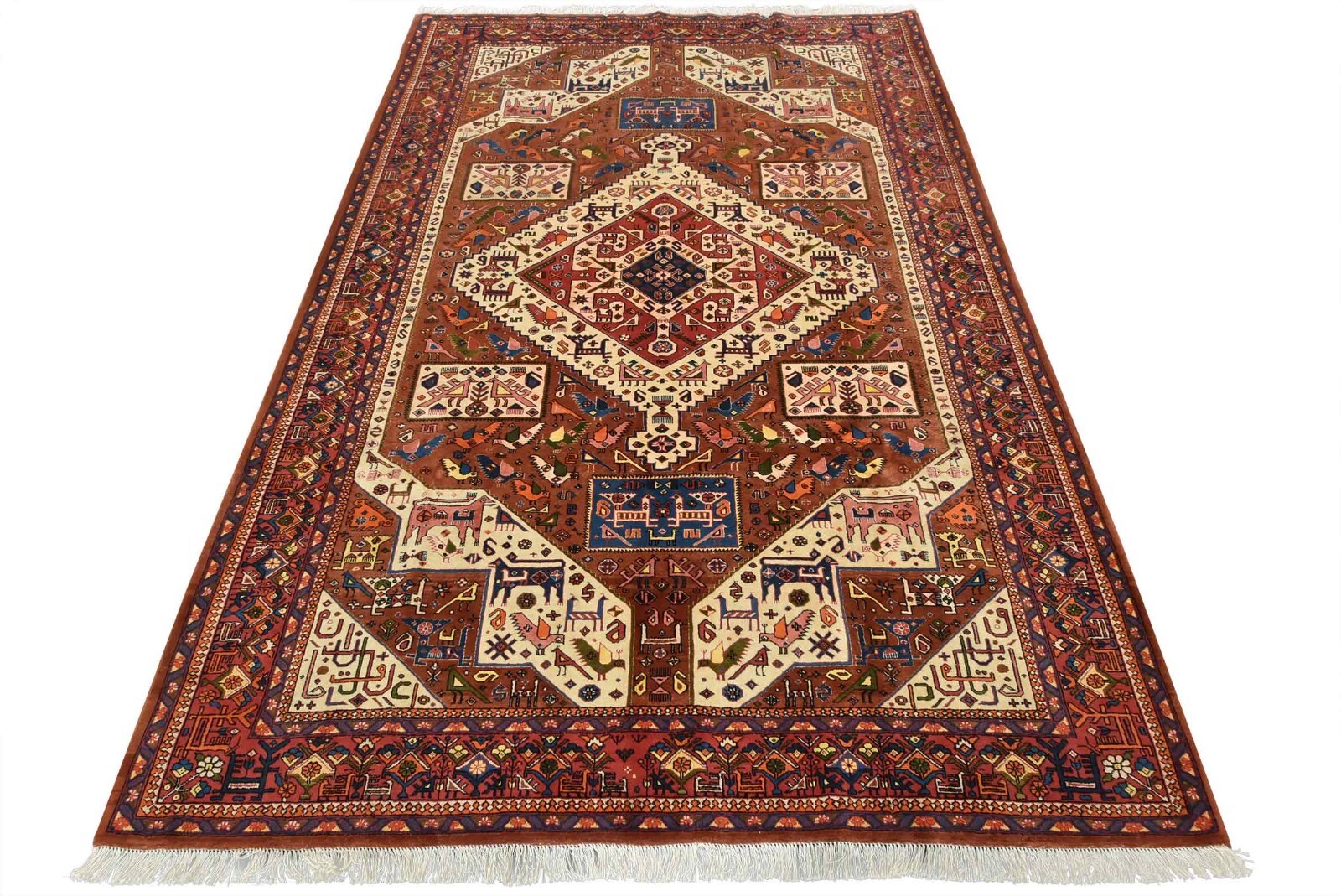 Fine Tribal Rug 6’7” x 9’6” Brown Wool/Silk Hand-Knotted Oriental Carpet