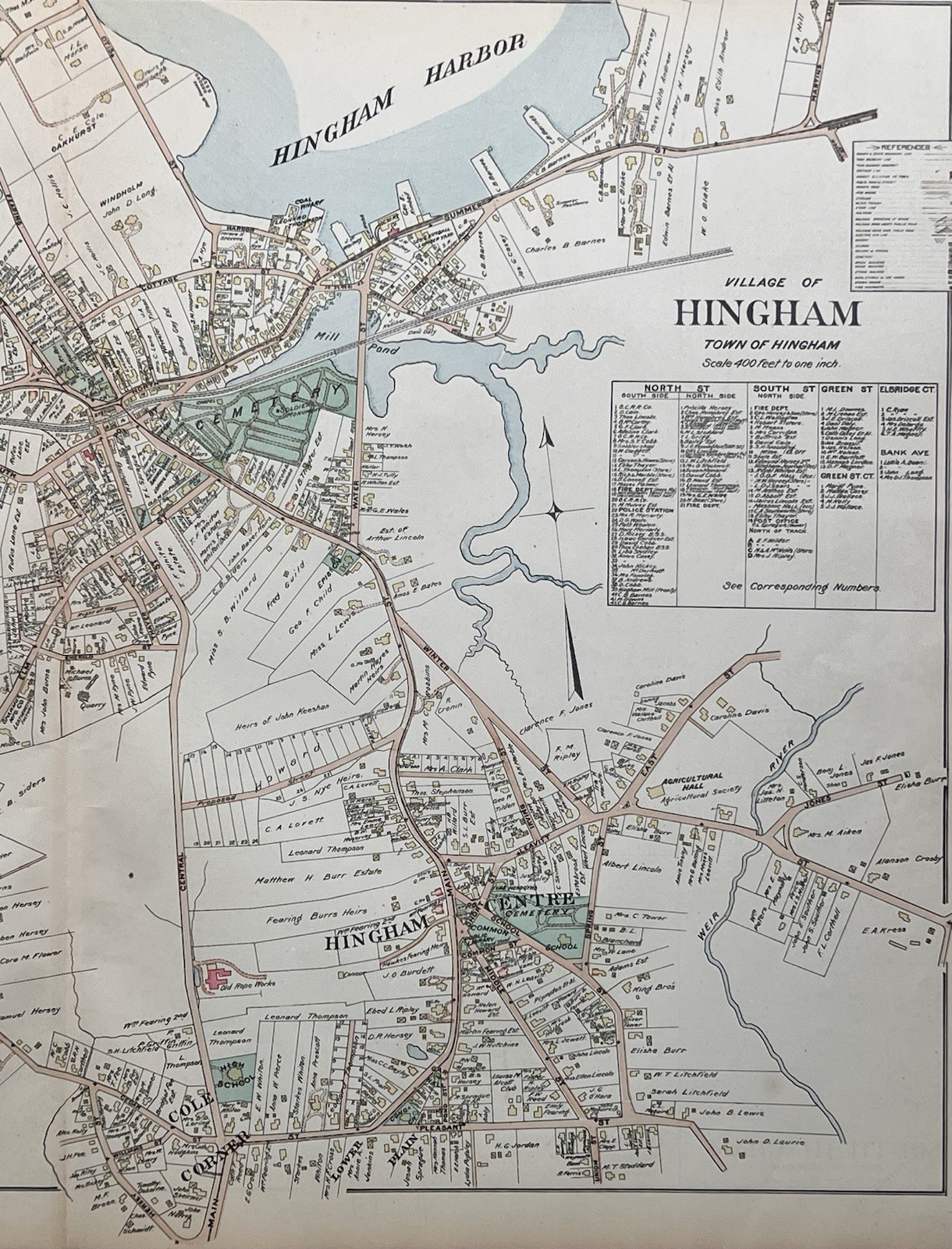 Orig 1903 Hingham Map,Centre,Harbor,Mill Cushing Pond,Broad Cove,Crow Pt,MA Mass