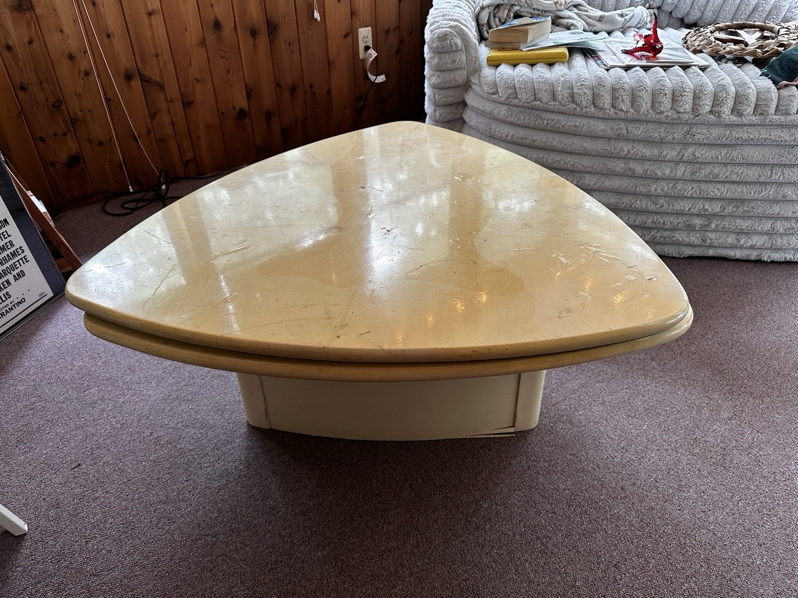 1987 Karl Springer Style Two Tier Rotating Coffee Table in Ivory and Gold