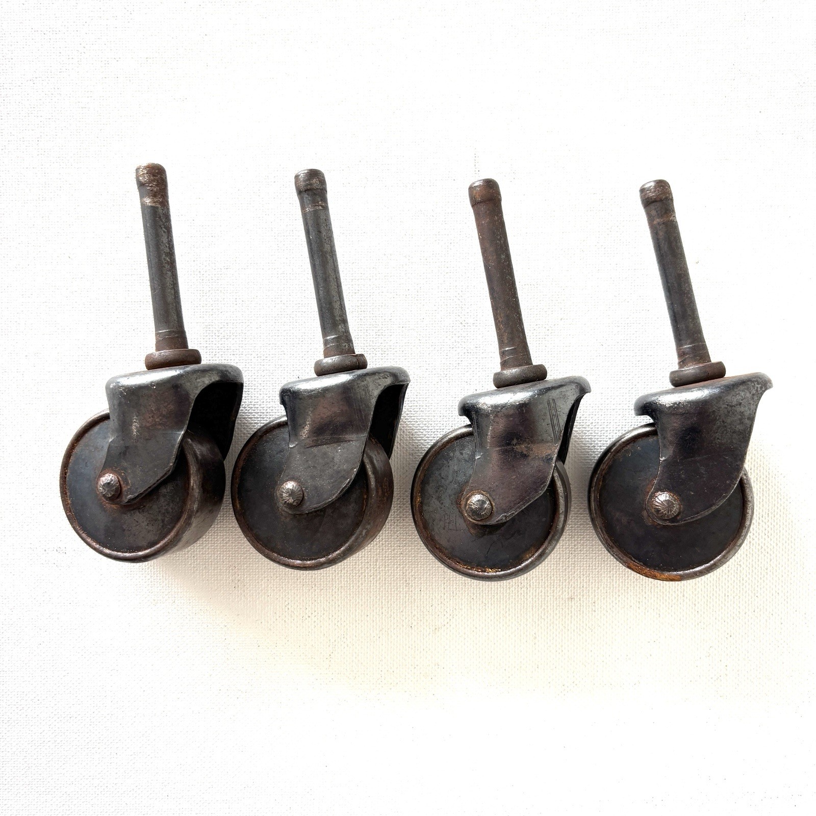 Steel Metal Furniture Wheel Casters Rollers Lot Of 4 Wheels Antique Stems VTG