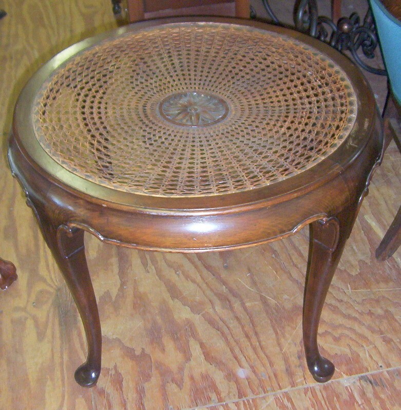 Vintage Walnut Danish Wicker Medallion Table, Club Feet, 34 X 21 Height