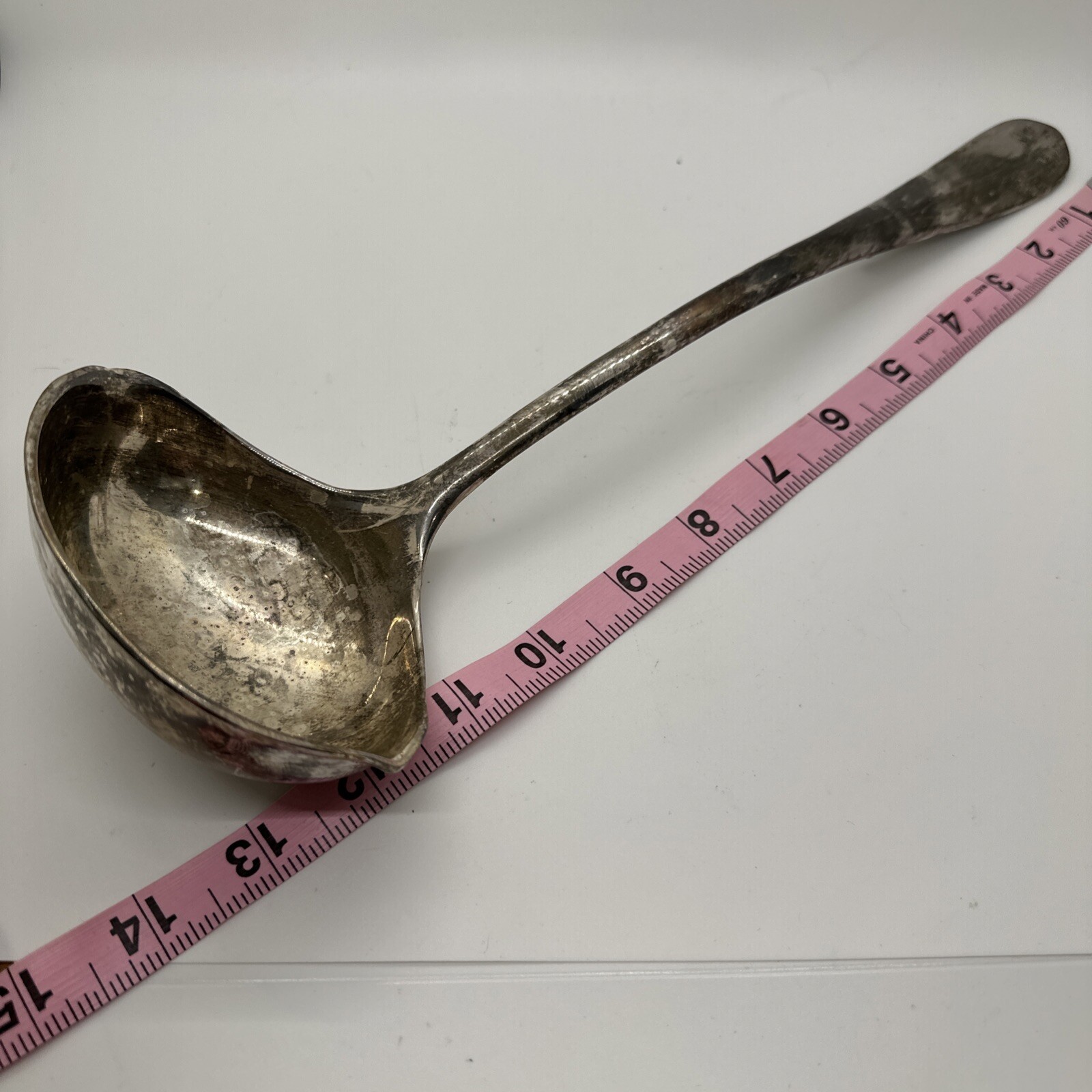 Vintage Large Heavy Silver Plated Double Spouted Soup Ladle w/ Handle Rest 13″L