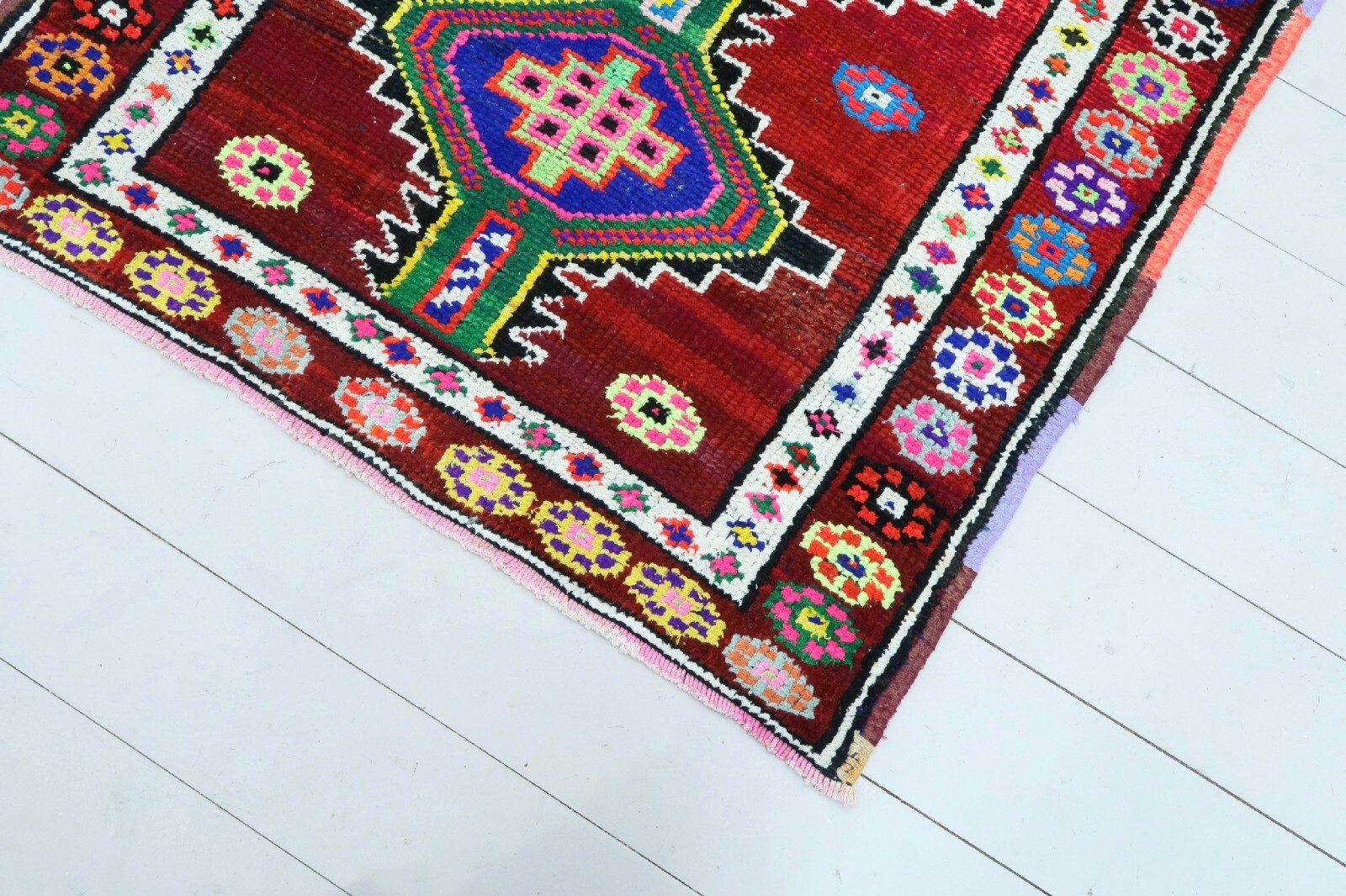 Colorfull Runner Rug, Handwoven Long Carpet Geometric Design Runner Rug 35″X143″