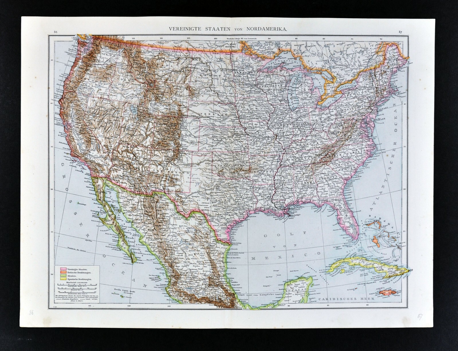 1881 Andrees Map United States Indian Territory Oklahoma Dakota Texas Mexico