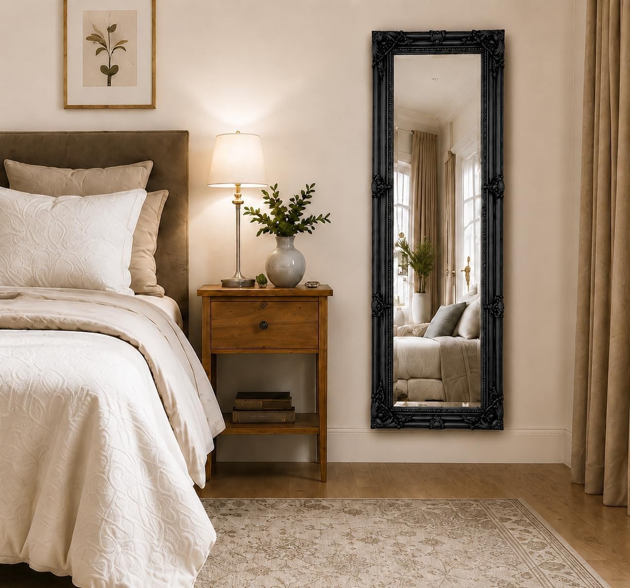 Statement Vintage Black Full Length Wall Mirror | Elegant 142cm x 47cm Design