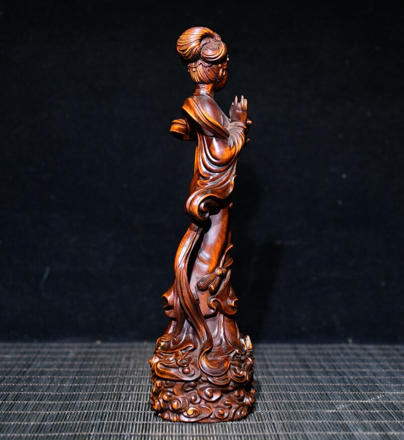 Chinese Antique Wood Hand Carved Boxwood Classical Beautiful Woman Statue 1027