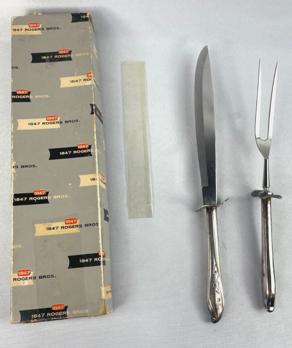 1847 Roger Bros. 2 Piece Hostess Silver Carving Fork & Knife Set for Meat