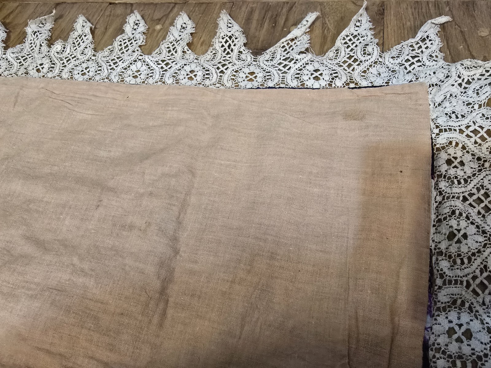 Antique Crazy Quilt Panel W/ Lace Early American Folk Art Circa 1898 Handsewn