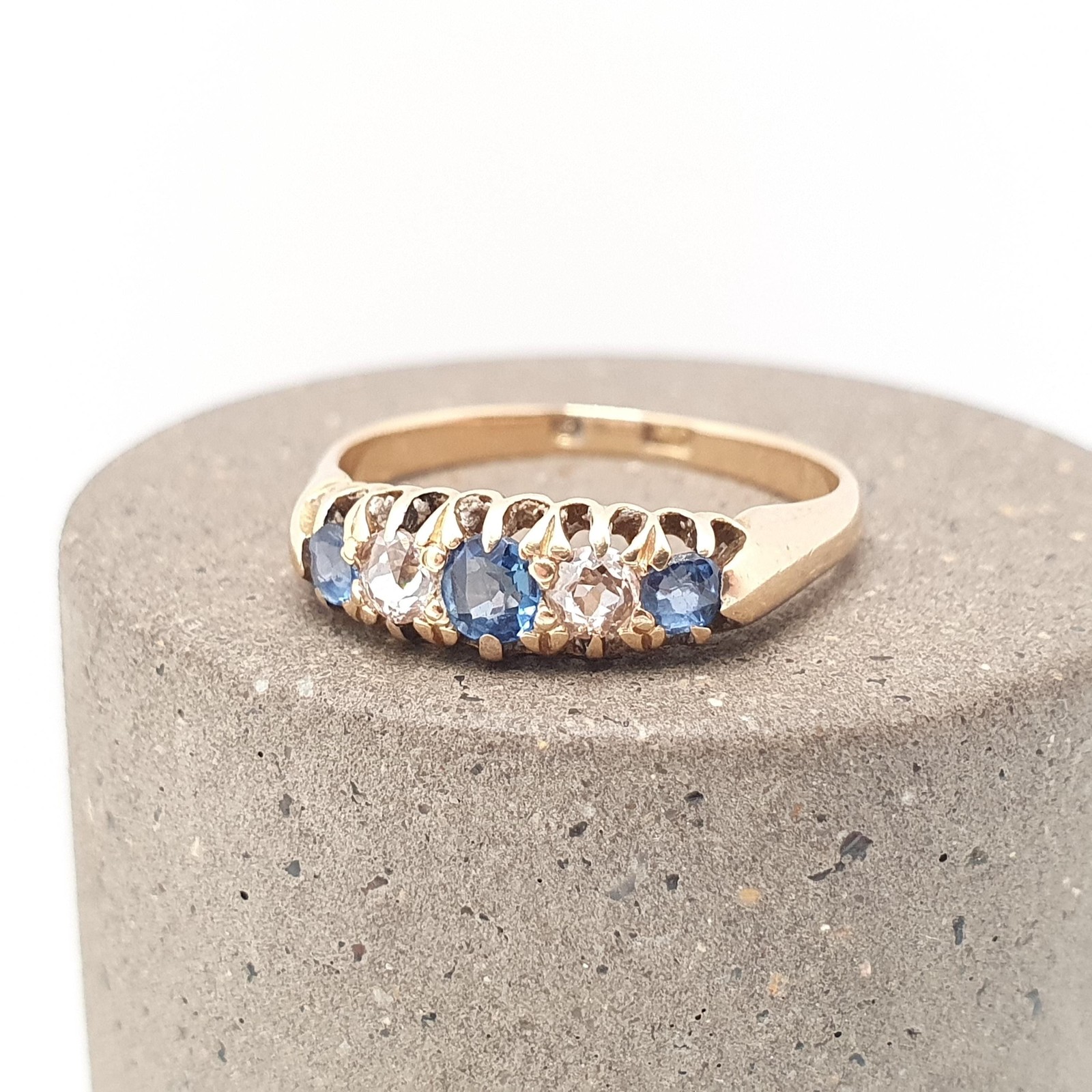 Antique 18ct Gold Sapphire & Diamond Ring Solid 18k 750 Five Gemstone Edwardian