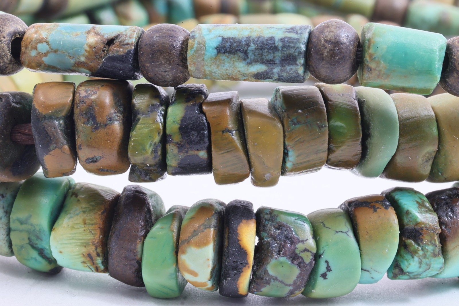 Millennium-Old Set of 2 Tibetan Turquoise Bracelets, Aged Patina Meditation