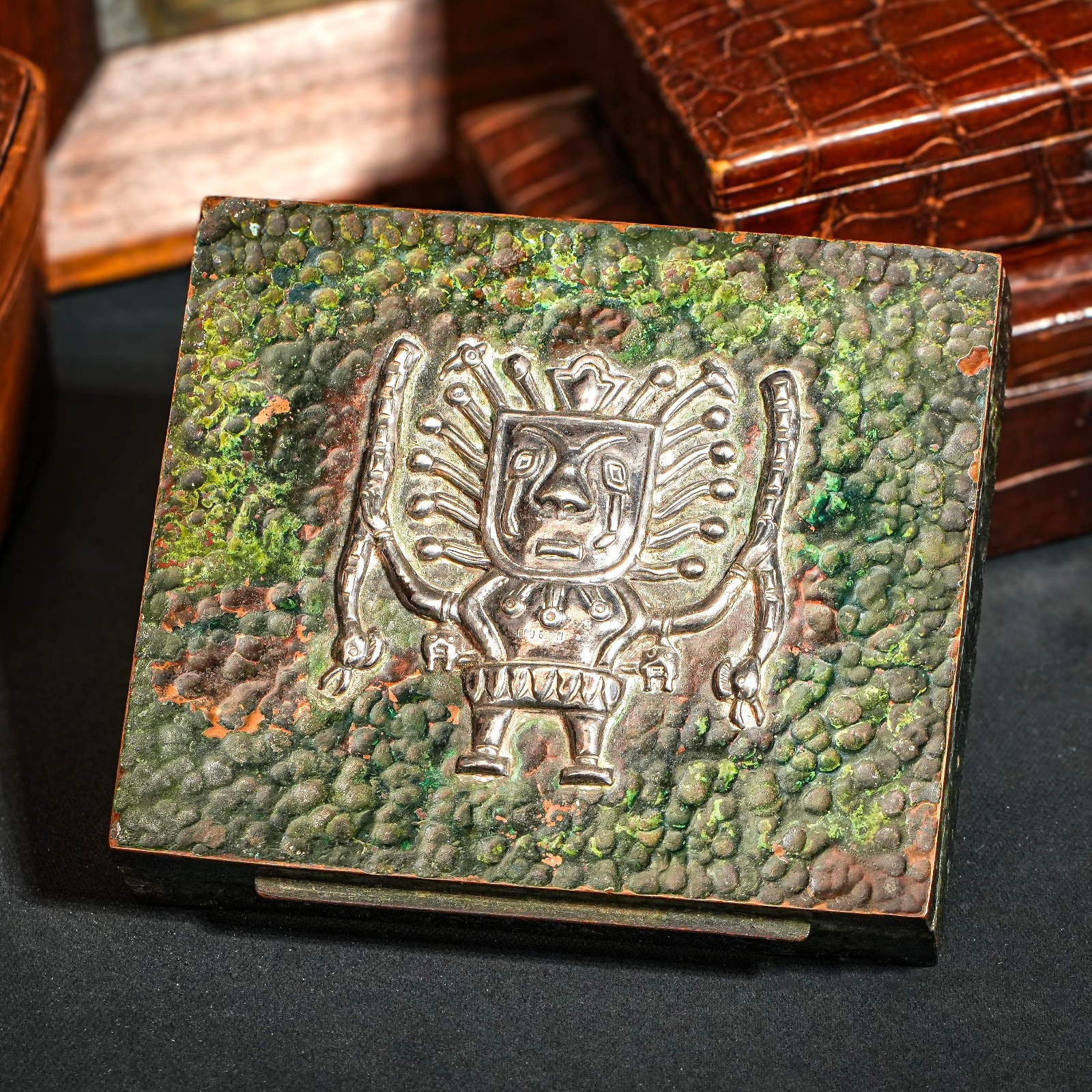 Amazing Vintage Peru Mixed Metal Copper Alloy Sterling Silver Art Box Incan