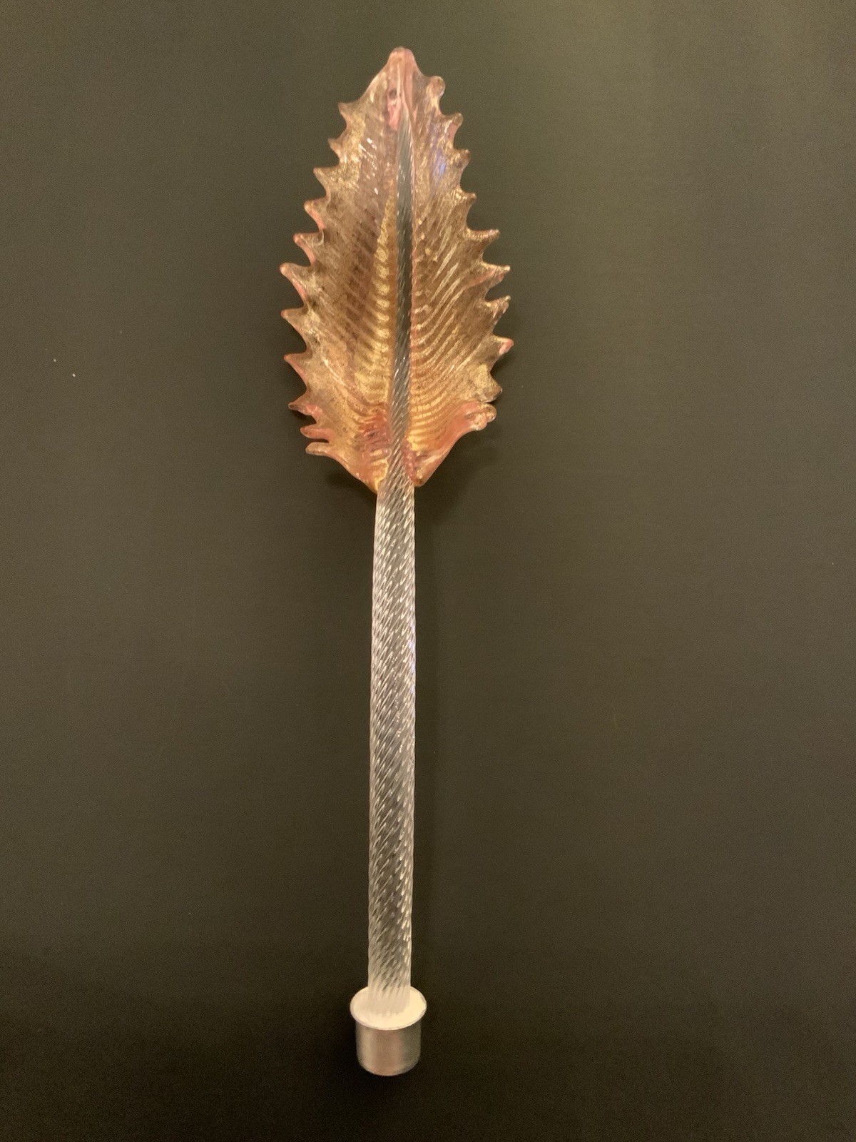 Vintage Venetian Murano Pink Blown Glass with Clear Stem Upper Leaf Replacement
