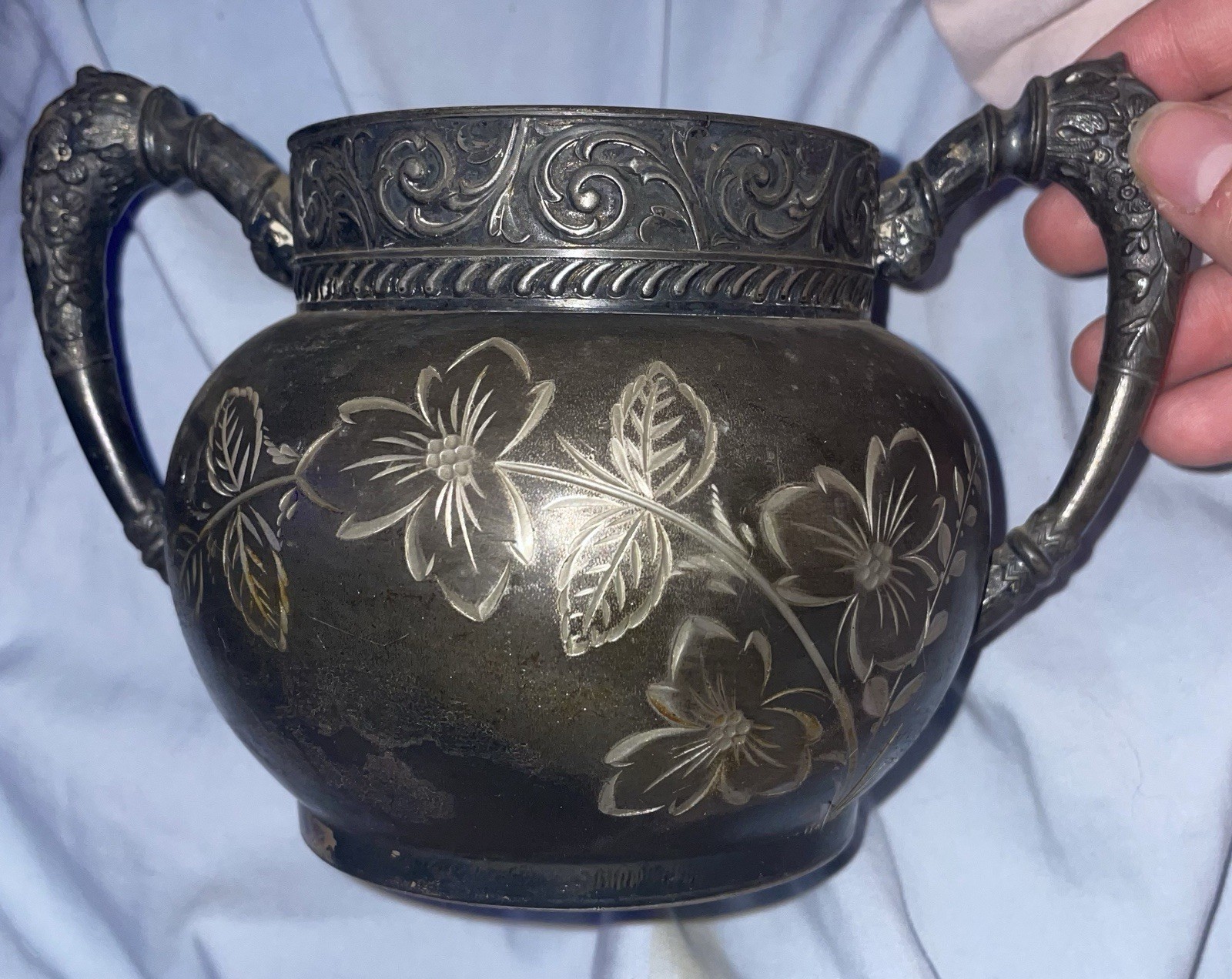 Antique Rockford Quadruple Silver-Plated Sugar Bowl, Marked 985