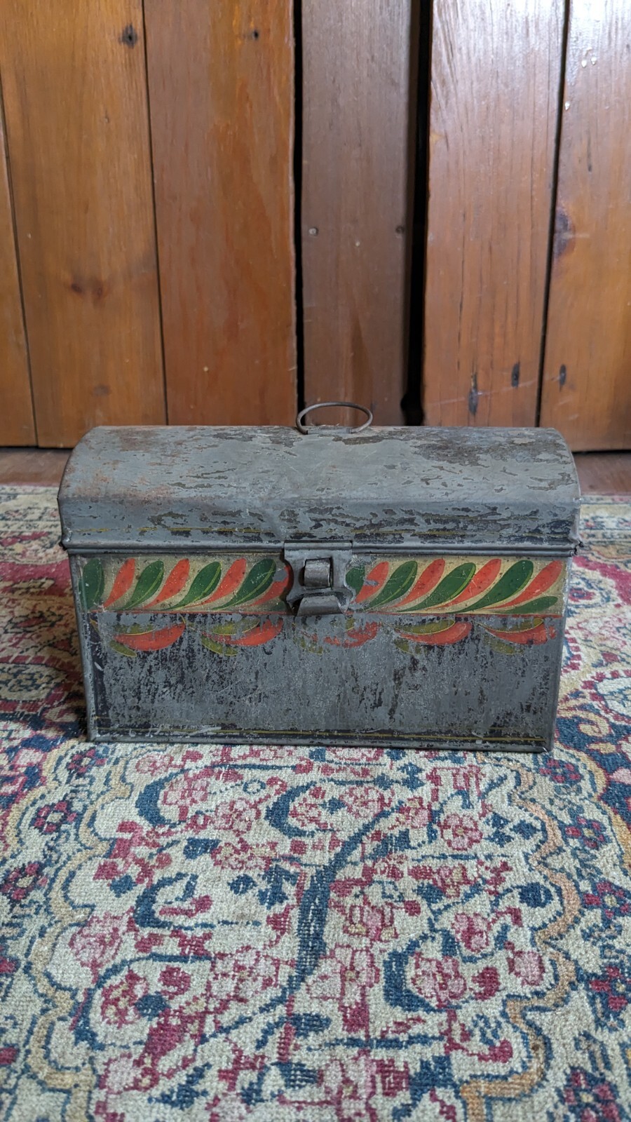 Antique Early Primitive Metal Tin Toleware PA Document Box 8.25″ Patina
