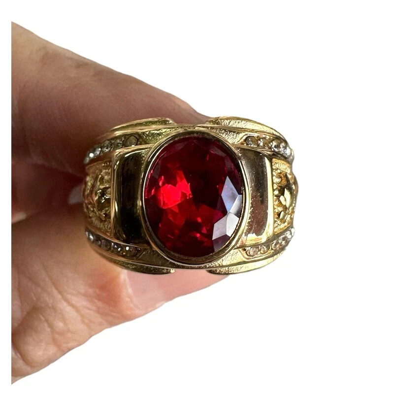 Ring Red Gem Dragon Gold Plated 18k Jewelry Naga Thai Amulet size 10