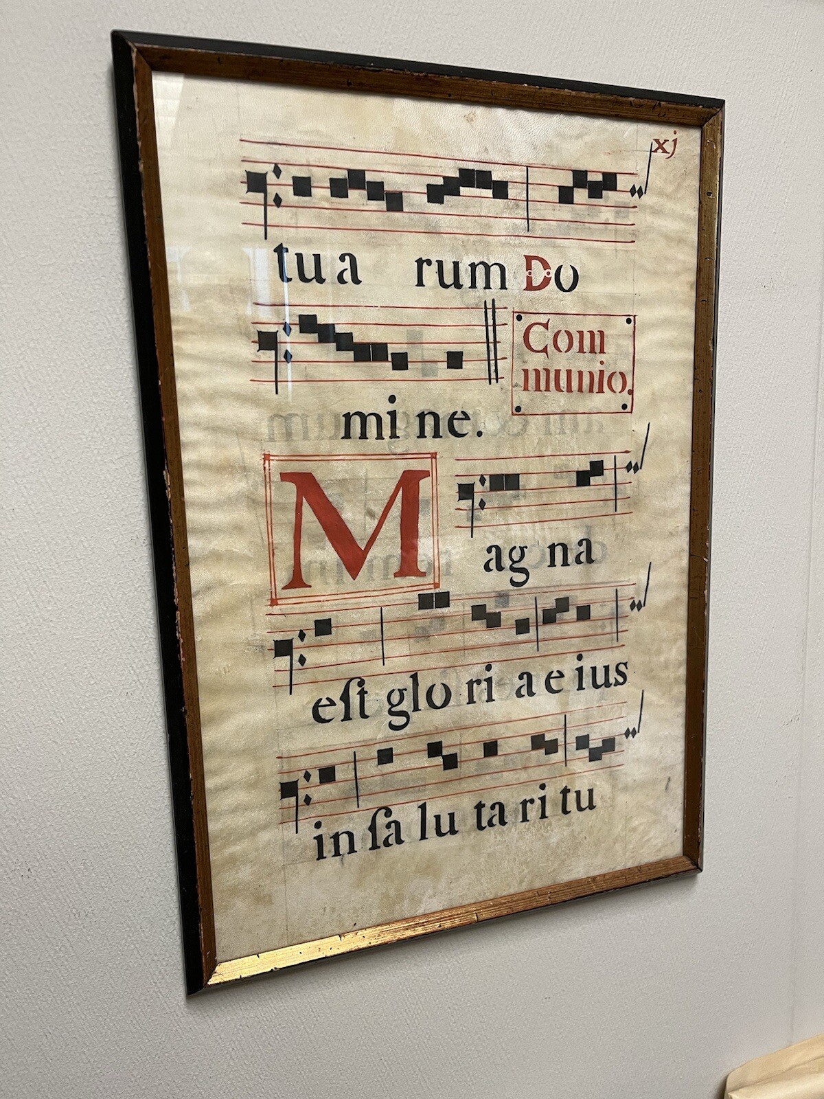 Antique Illuminated Manuscript Liturgical Music Page, 20″ x 13″