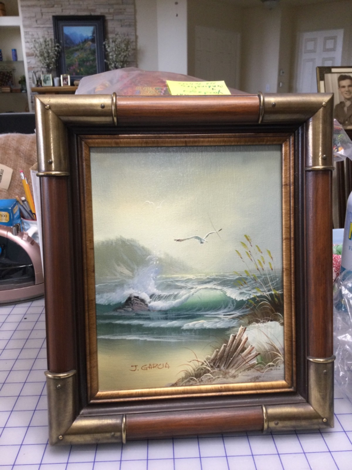 J. GARCIA PAINTING CIRCA 1980’s BEACH SCENE OCEAN SURF OIL OR ACRYLIC