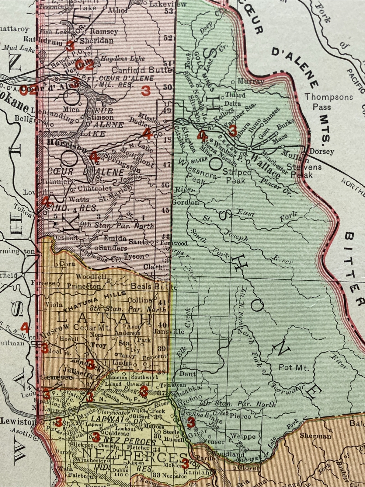 Large Format 1905 COLOR Rand McNally Map Atlas Page 242 Railroads Idaho