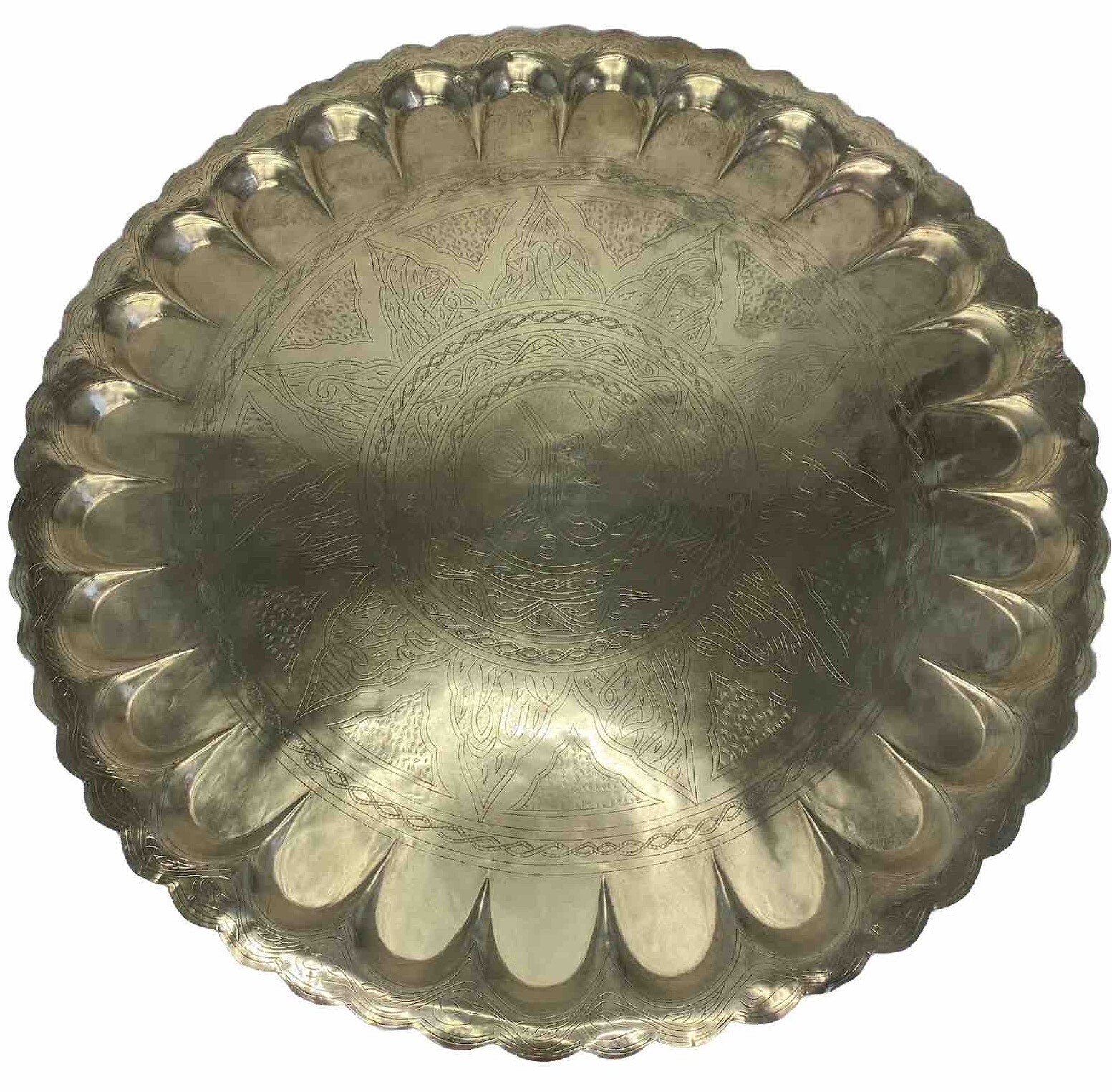 Brass Tray Table Round Wall Hang Islamic Middle Eastern Engraved Large 31in 80cm