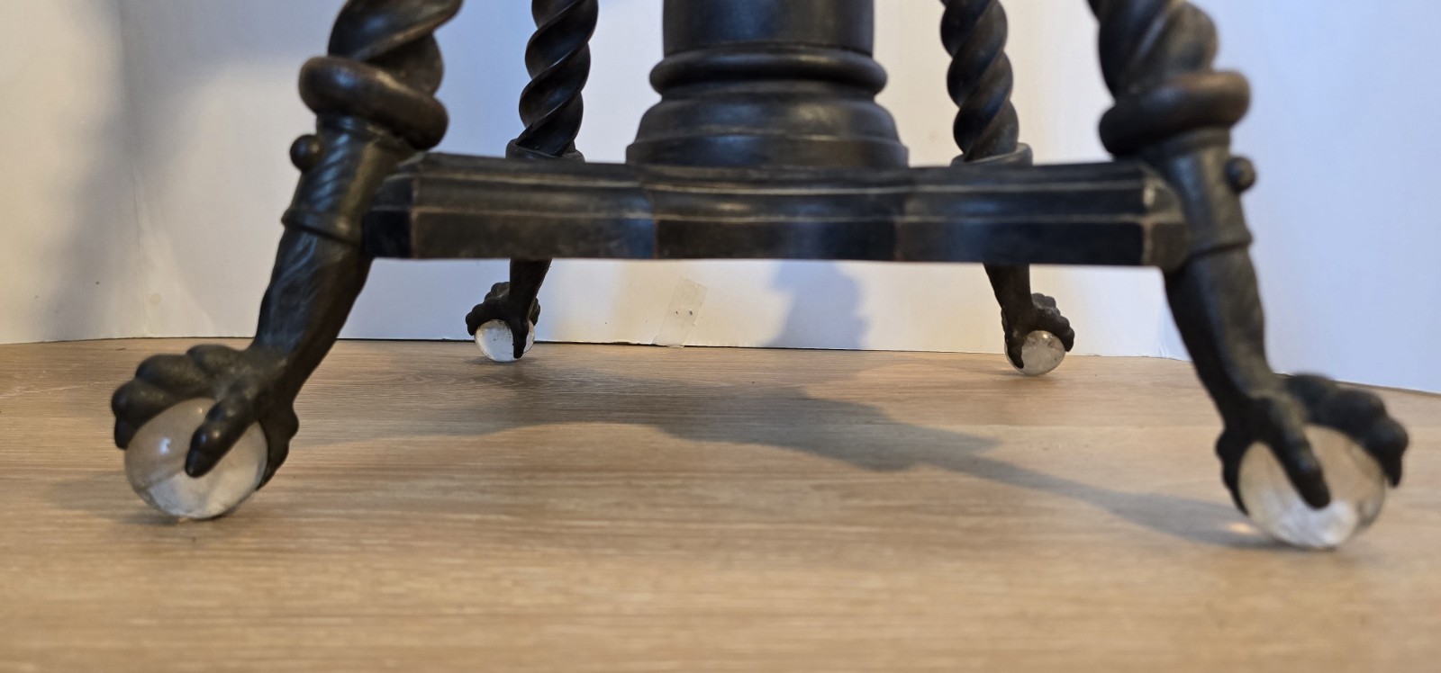 DWN•Vintage Antique TONK Wood Piano Stool Adjustable Height Claw Glass Feet