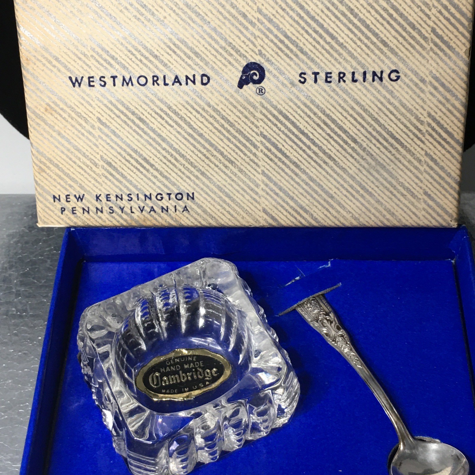 Westmorland Sterling George & Martha Salt Spoon Cambridge Crystal Salt Cellar