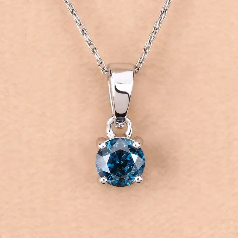 1Ct Round Cut Lab Created Alexandrite Women Beauty Pendant 14K White Gold Plated