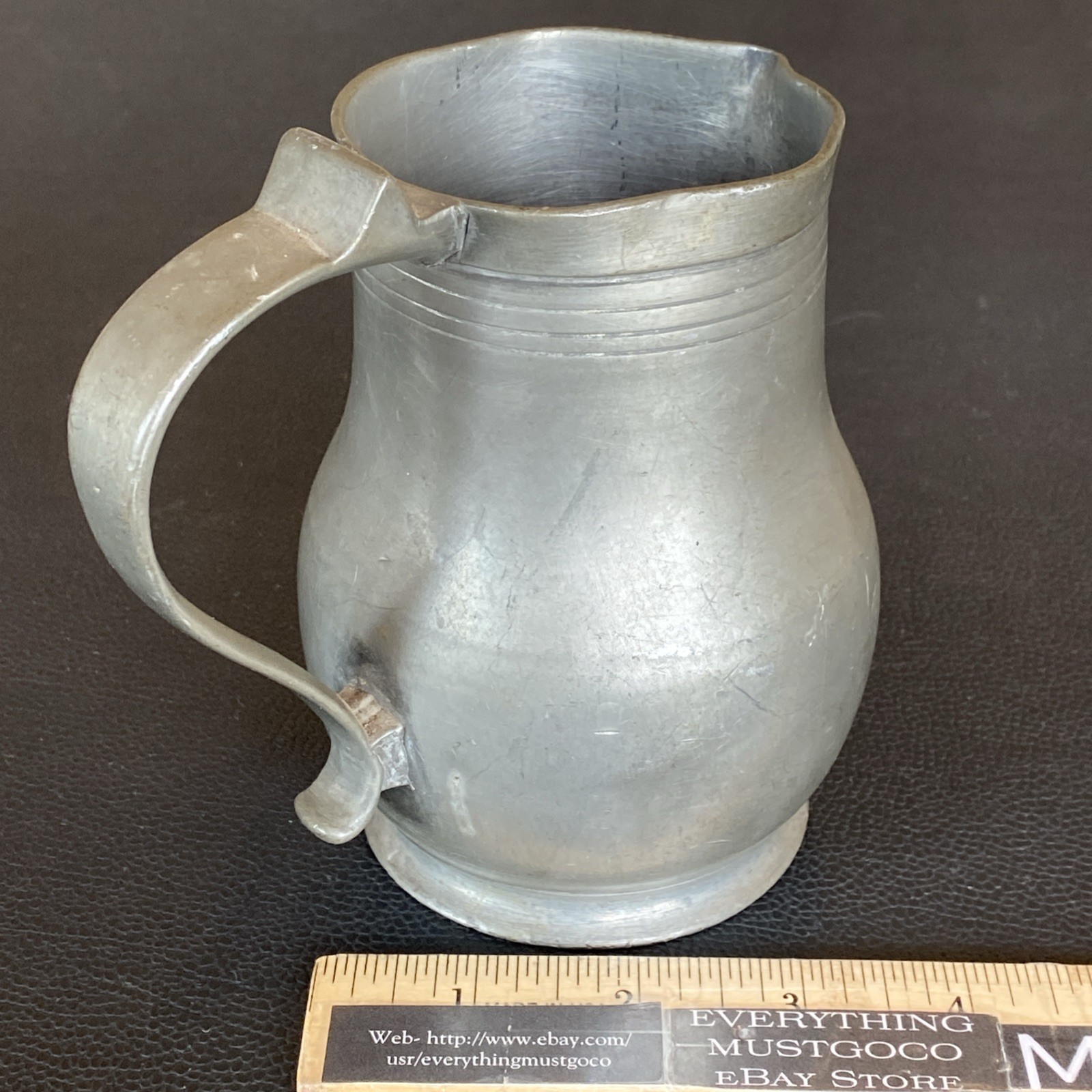 c1870 French Pewter France 19th C Franqueville of Amiens Bulbous Strap Handle