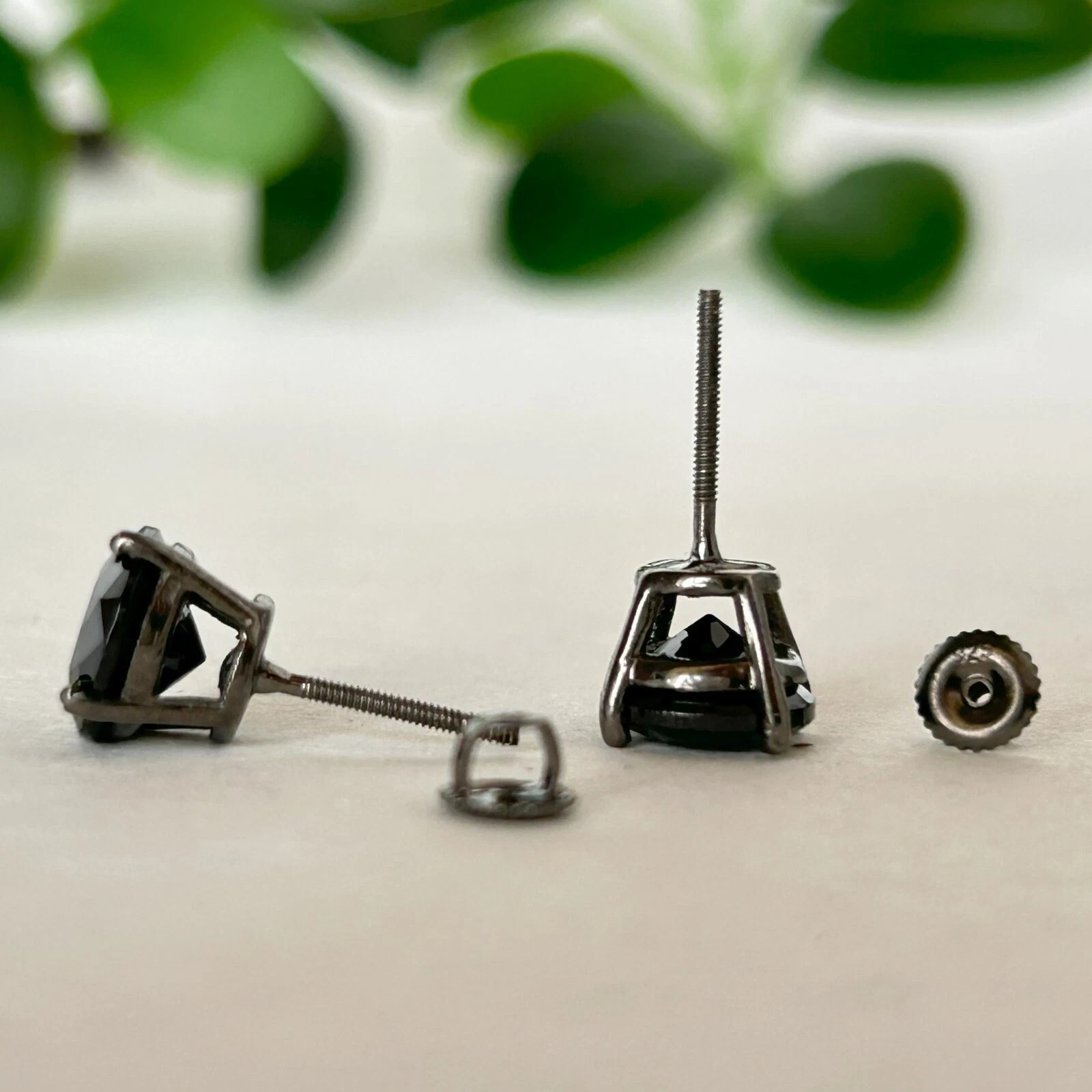 2Ct Round Cut Lab Created 14K White Gold Finish Black Diamond Prong Stud Earring