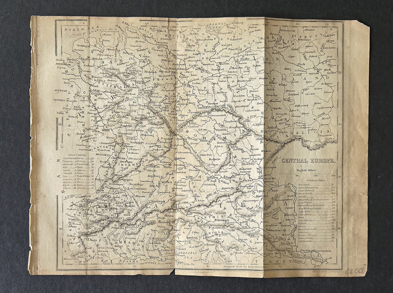 1852 Steel Engraving Map Grammar of Geography – Goldsmith Central Europe