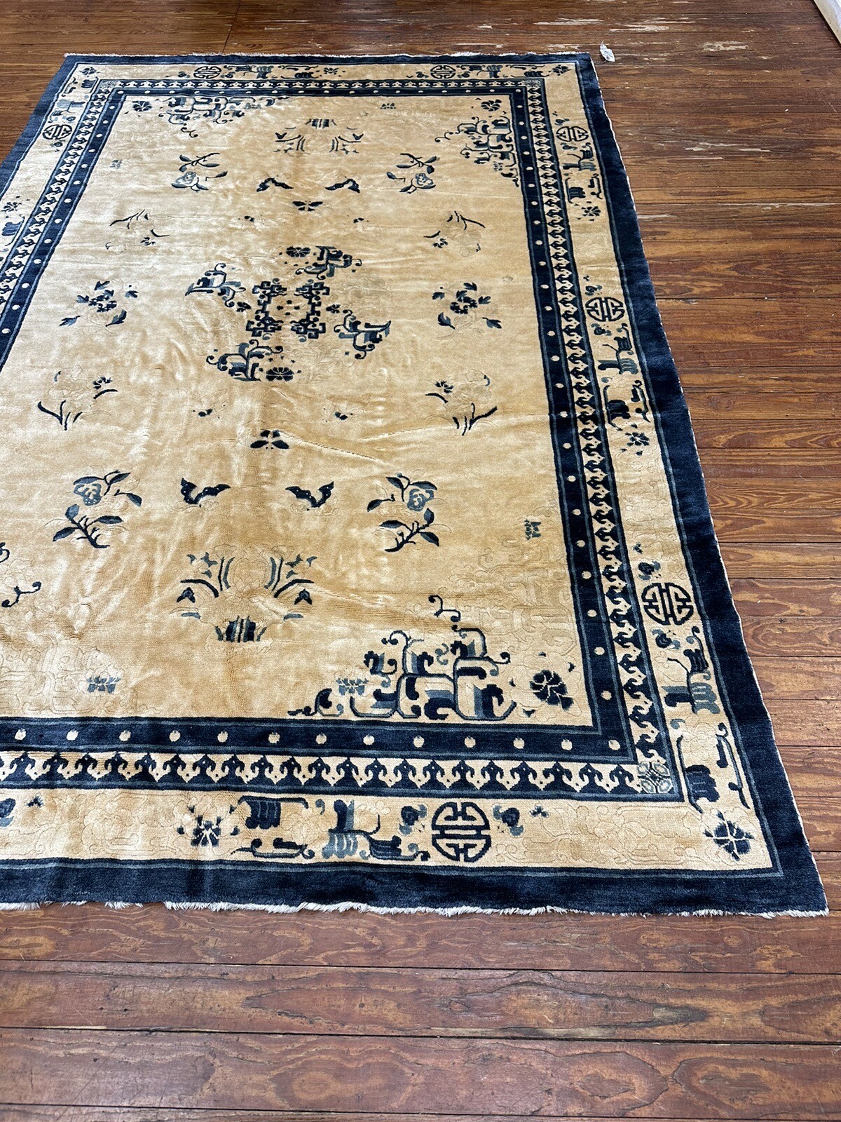 Vintage Antique Chinese Art Deco Oriental Rug Handmade Wool/cotton Floral (116)