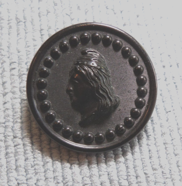Antique Goodyear Rubber 1851 Picture Button LADY LIBERTY