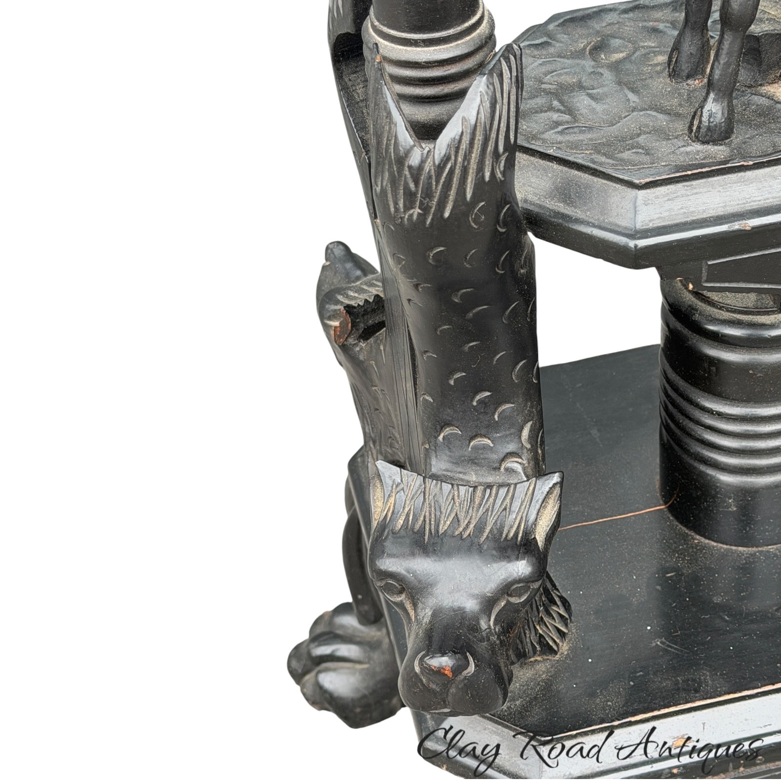 Antique victorian aesthetic ebonized stork pedestal winged bird Boston 1880