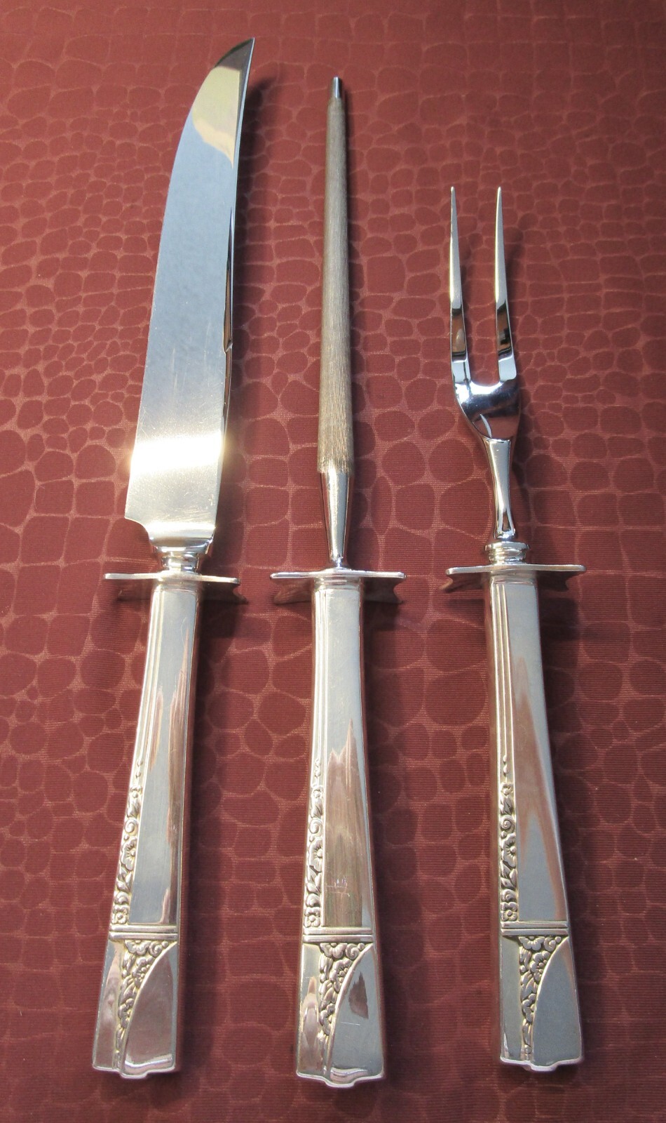 CAPRICE 3 Pc Roast Carving Set 1939 MCM Silverplate Unused? No Monogram bb