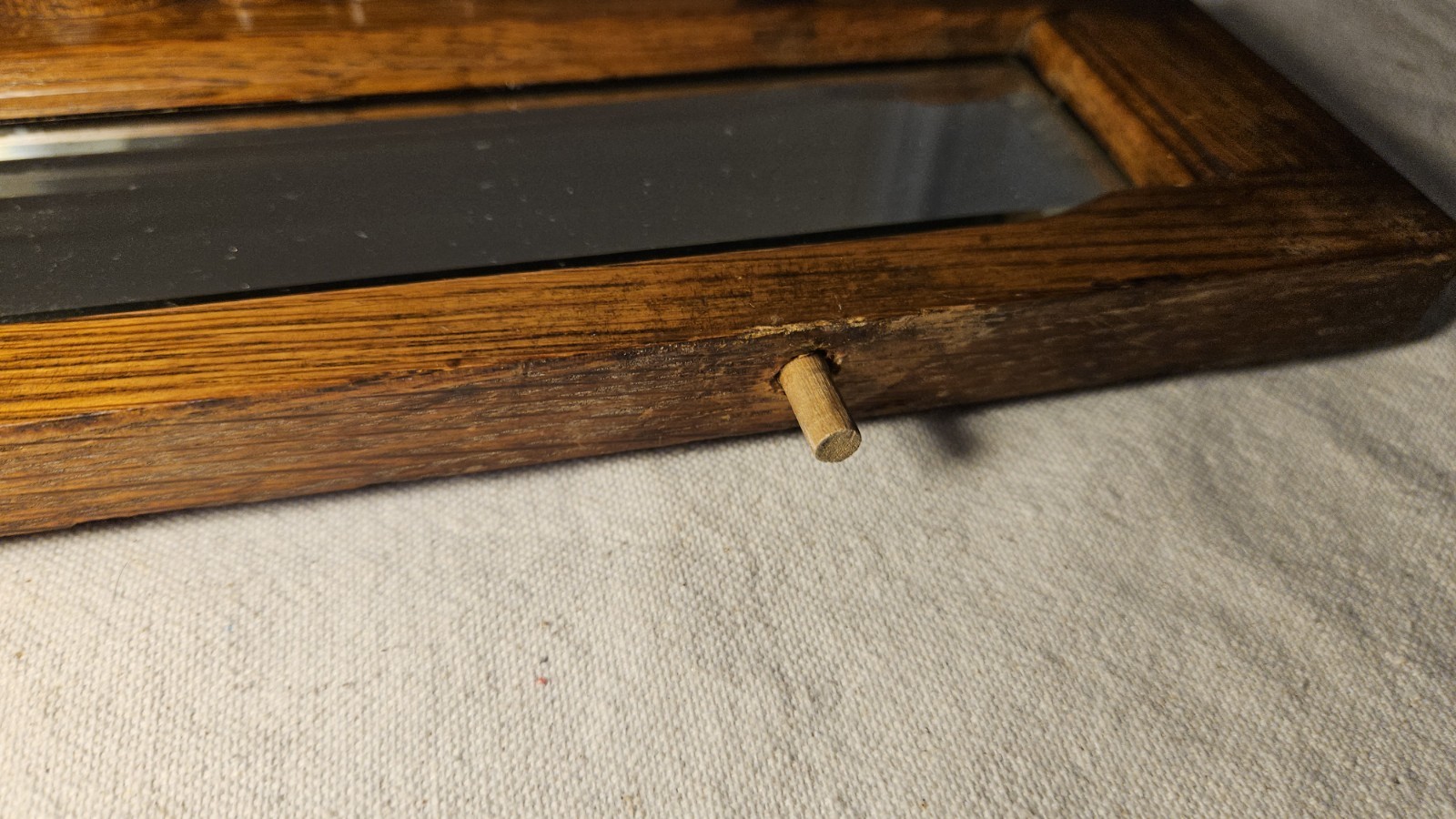 Antique Victorian Carved Oak Furniture Topper Pediment Beveled Glass Mirror