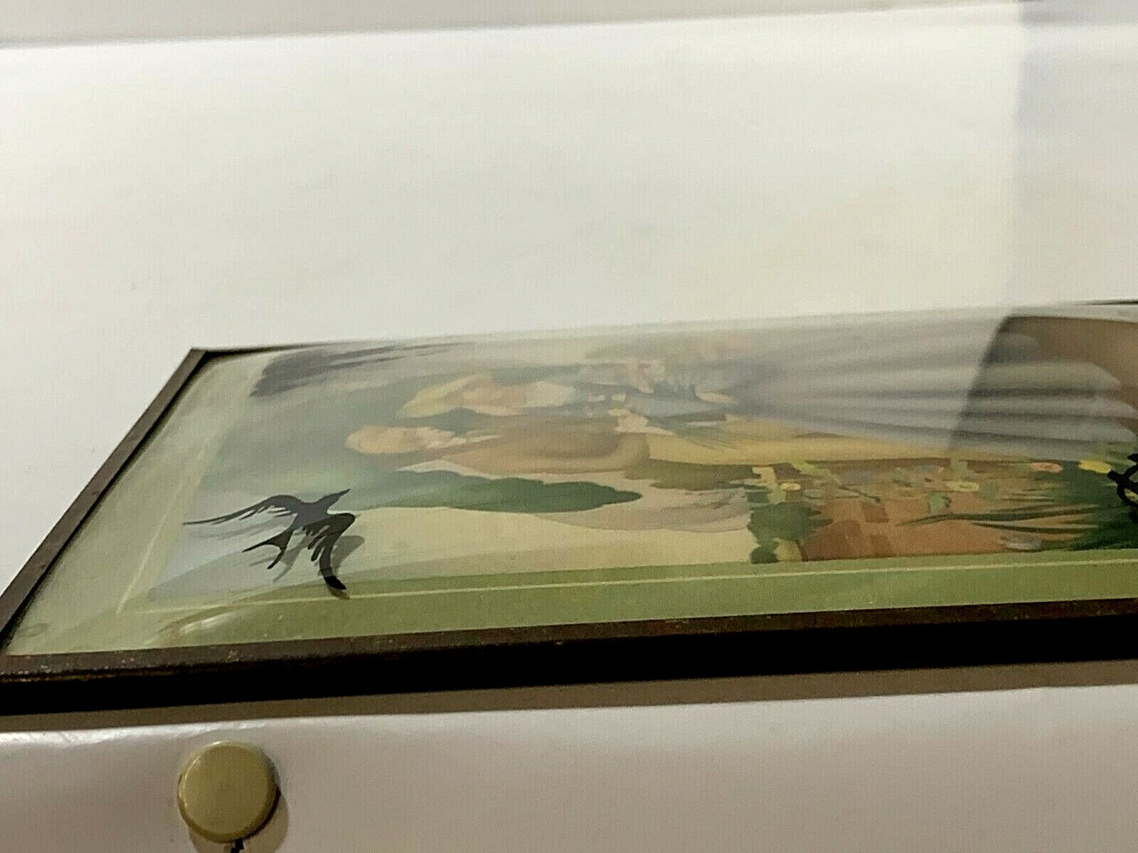 Vintage Reverse Silhouette Painted Bubble Glass Wood Frame Morris & Bendien