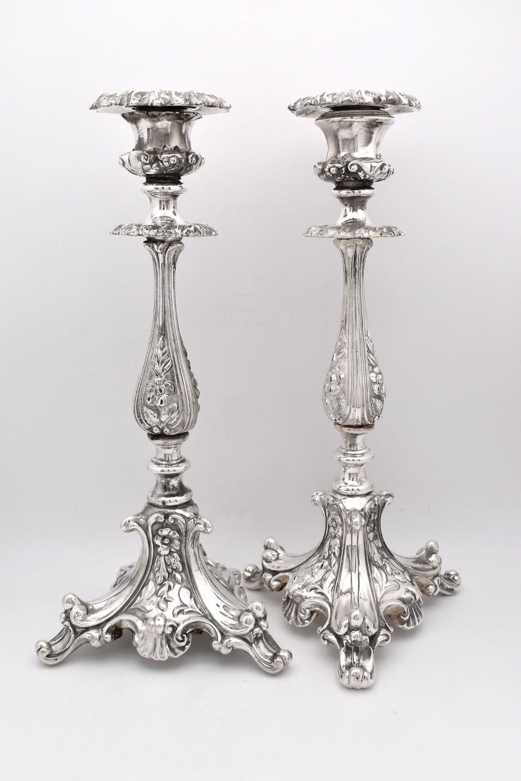 Antique Silver Plated Candlesticks Asymmetric Tops Parts Pair Restoration 1630g