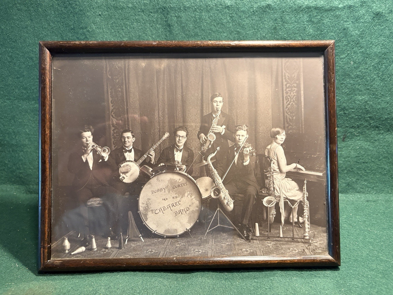 Vintage Photo of Bobby Curtis and his Cabaret Band in old Hinged Frame 9.5″ x 7″