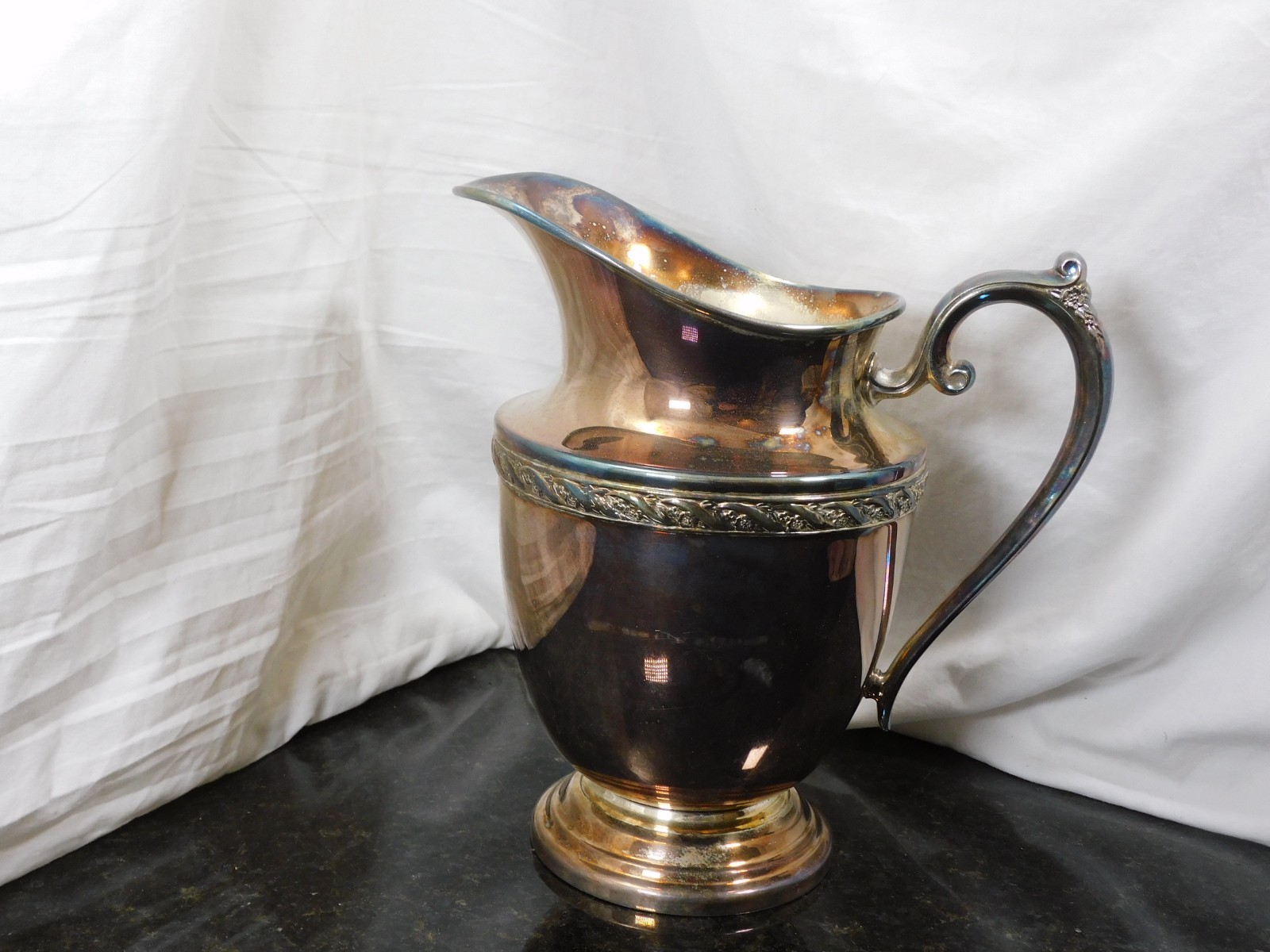 Vintage Wm. Rogers 4217 Double Anchor Silver Plate Pitcher Rope & Floral Design