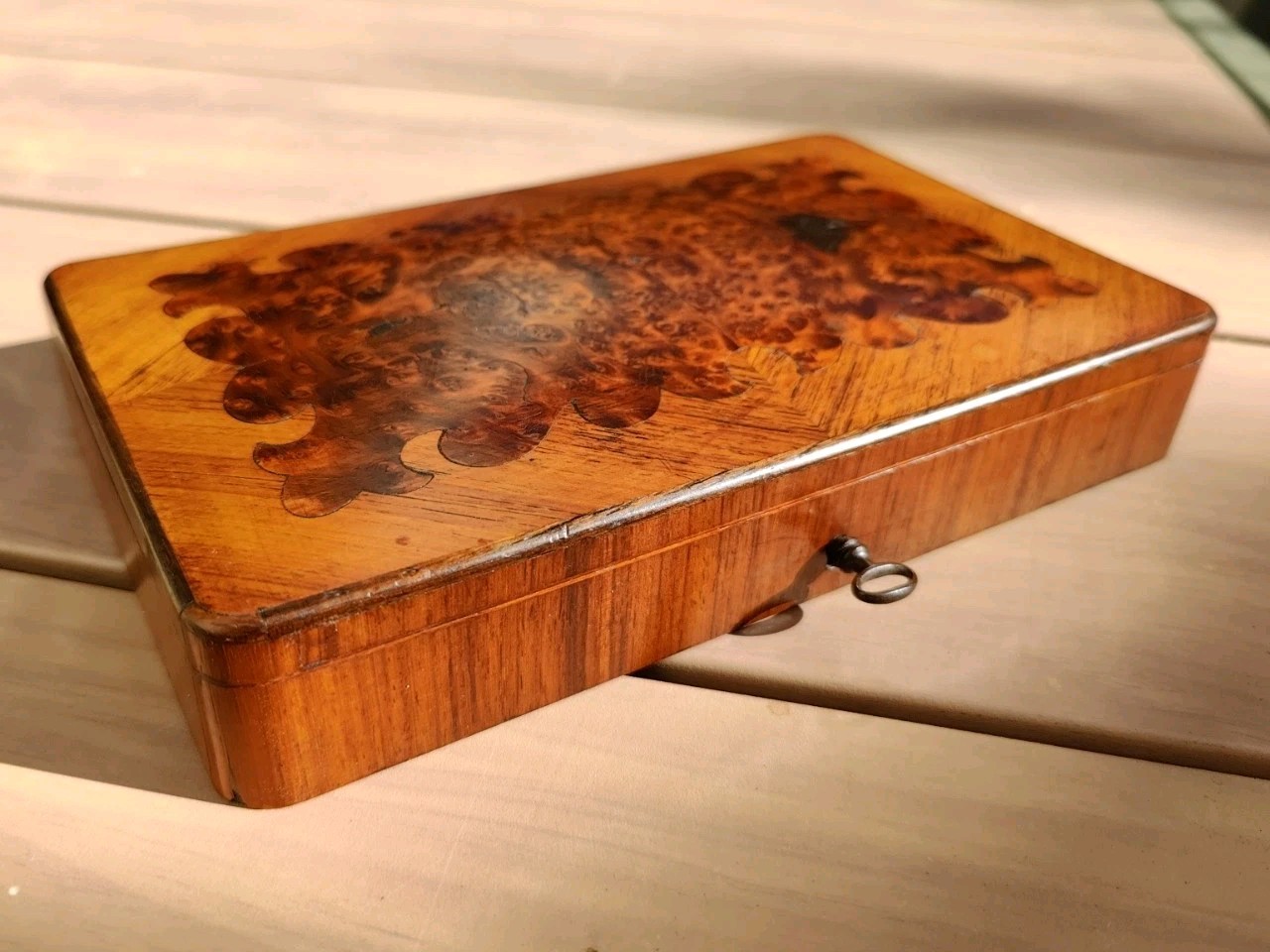 Rosewood & Walnut Burl Wood Inlay Jewelry Or Game Box, 19th Century