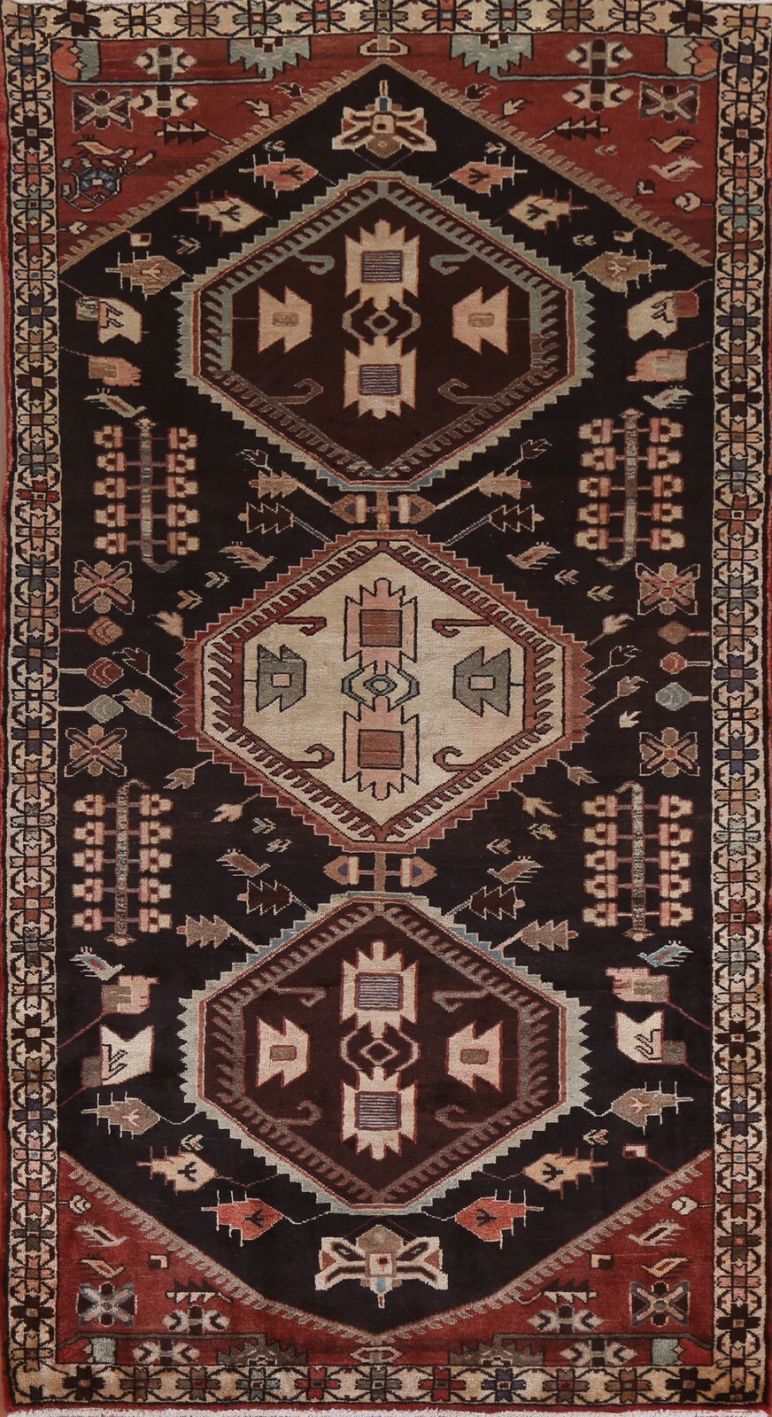Vintage Geometric Traditional 5×10 ft Runner Rug Wool Hand-knotted Tribal Carpet