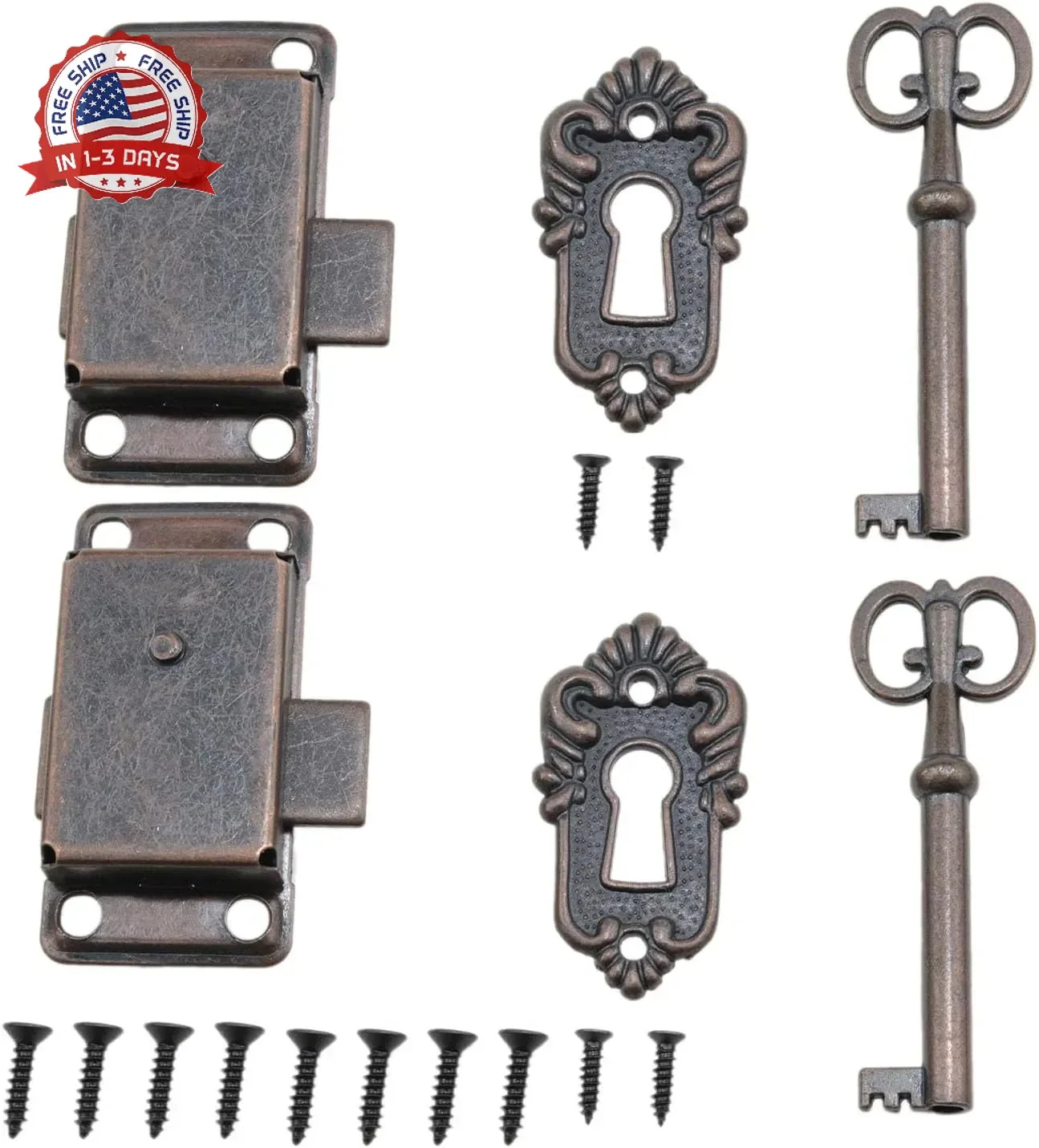 Antique Cabinet Locks with Key – 2PCS Vintage Locks for Drawers, Cabinet Doors a
