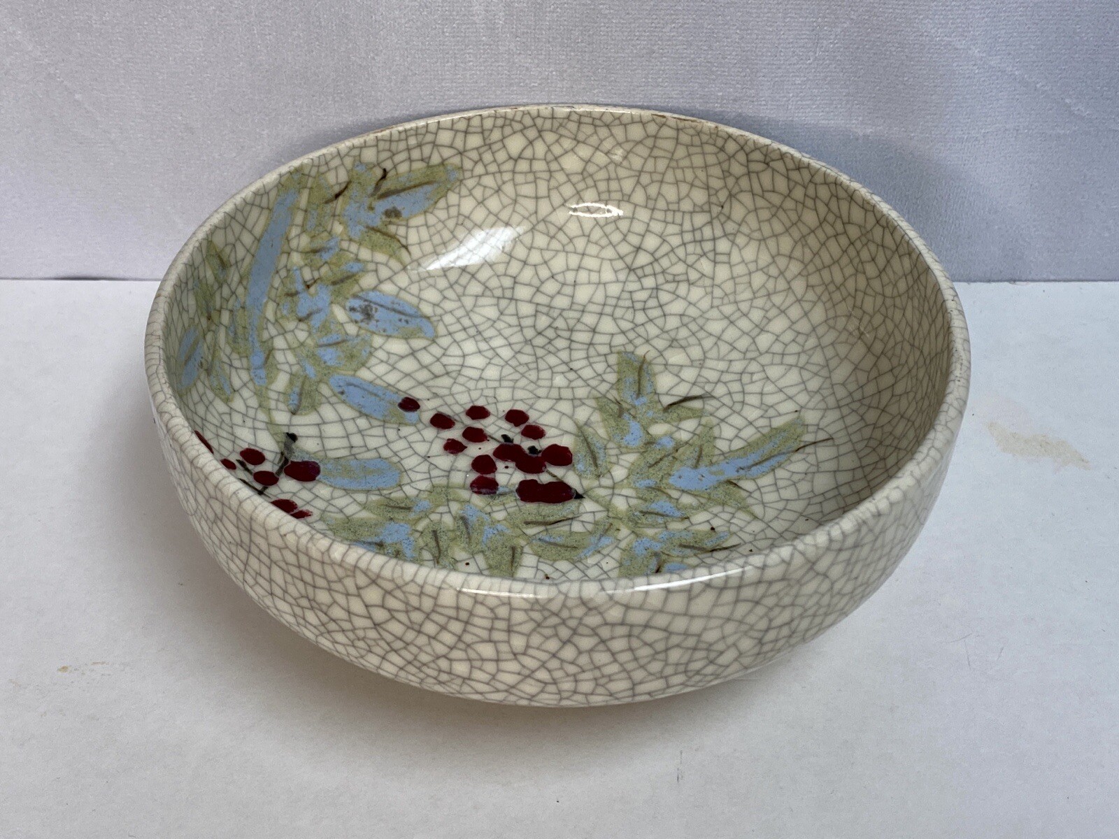 Antique Qing Dynasty Crackle Glaze Hand Painted Pottery Bowl Great Condition!