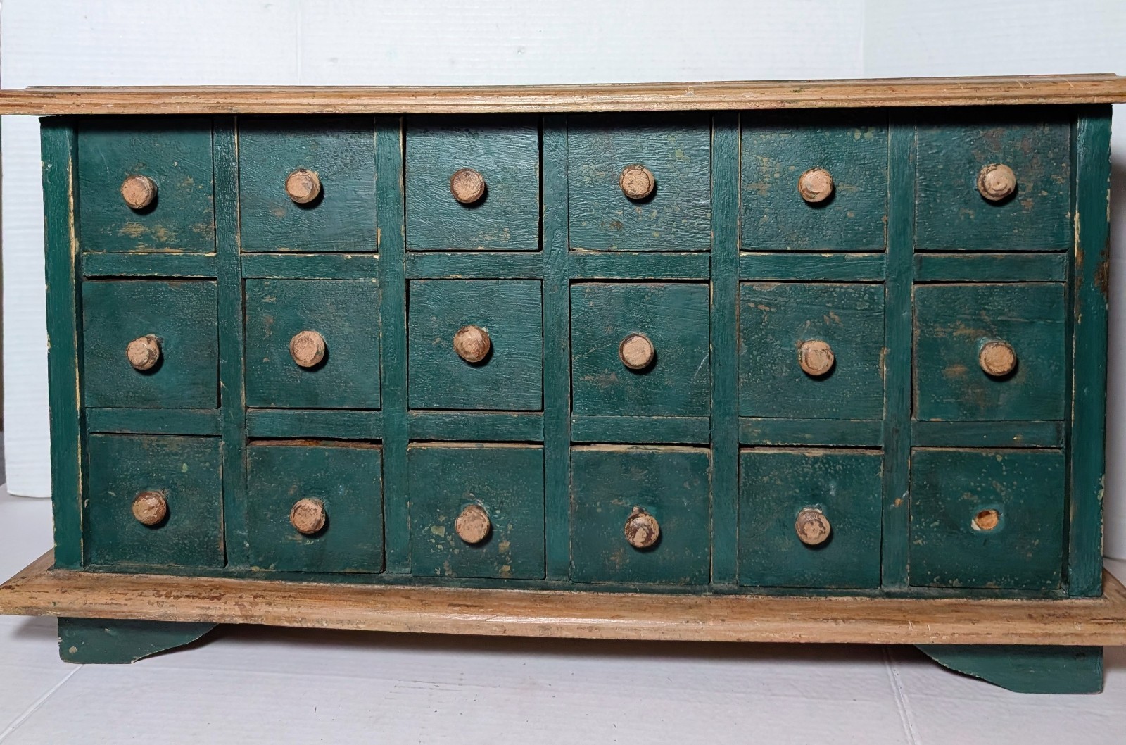 Antique Apothecary 18 Drawer Wood Cabinet Chest Jewelry Box Tool Box Green