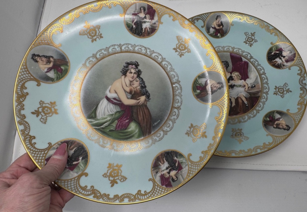 TWO – 10.5″ MITTERTEICH BAVARIA MOTHER/DAUGHTER PORCELAIN LEBRUN CHARGER PLATES