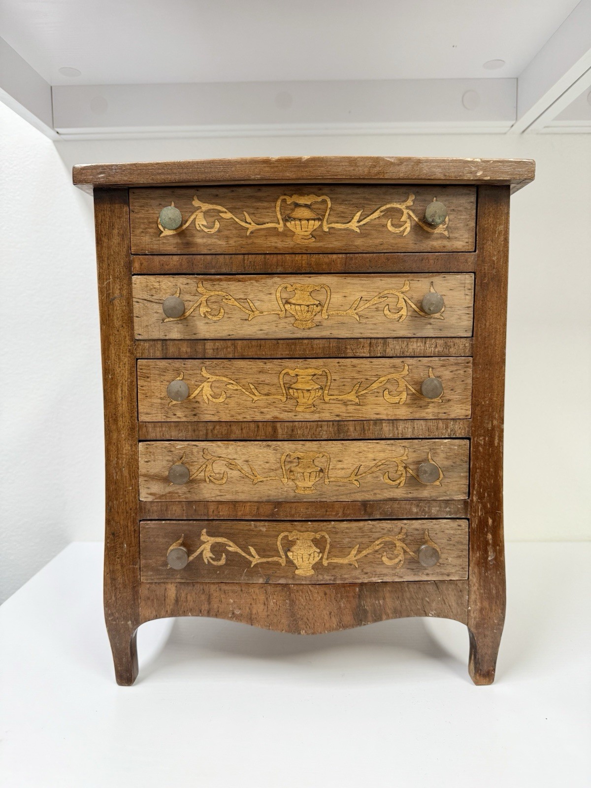 Antique Poltronieri Rolando Walnut Dresser Chest Inlaid Salesman Sample Jewelry