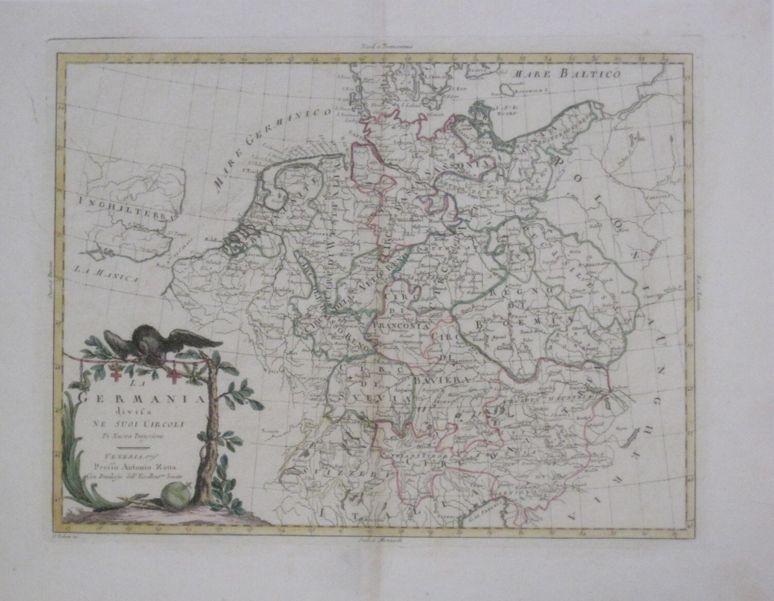 Original 1776 Zatta Map GERMANY Bohemia Silesia Switzerland Austria Netherlands