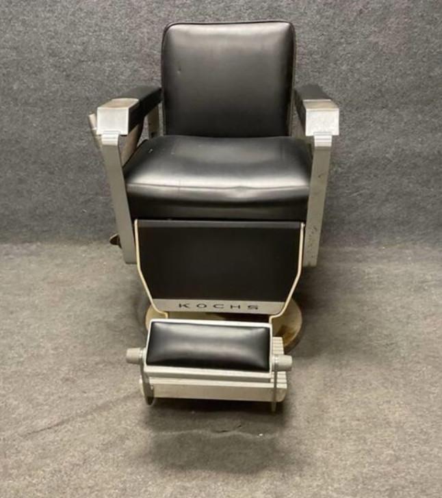 VTG Kochs Barber Chair Black Vinyl Red Accent 1960 Swivel American MCM Chicago