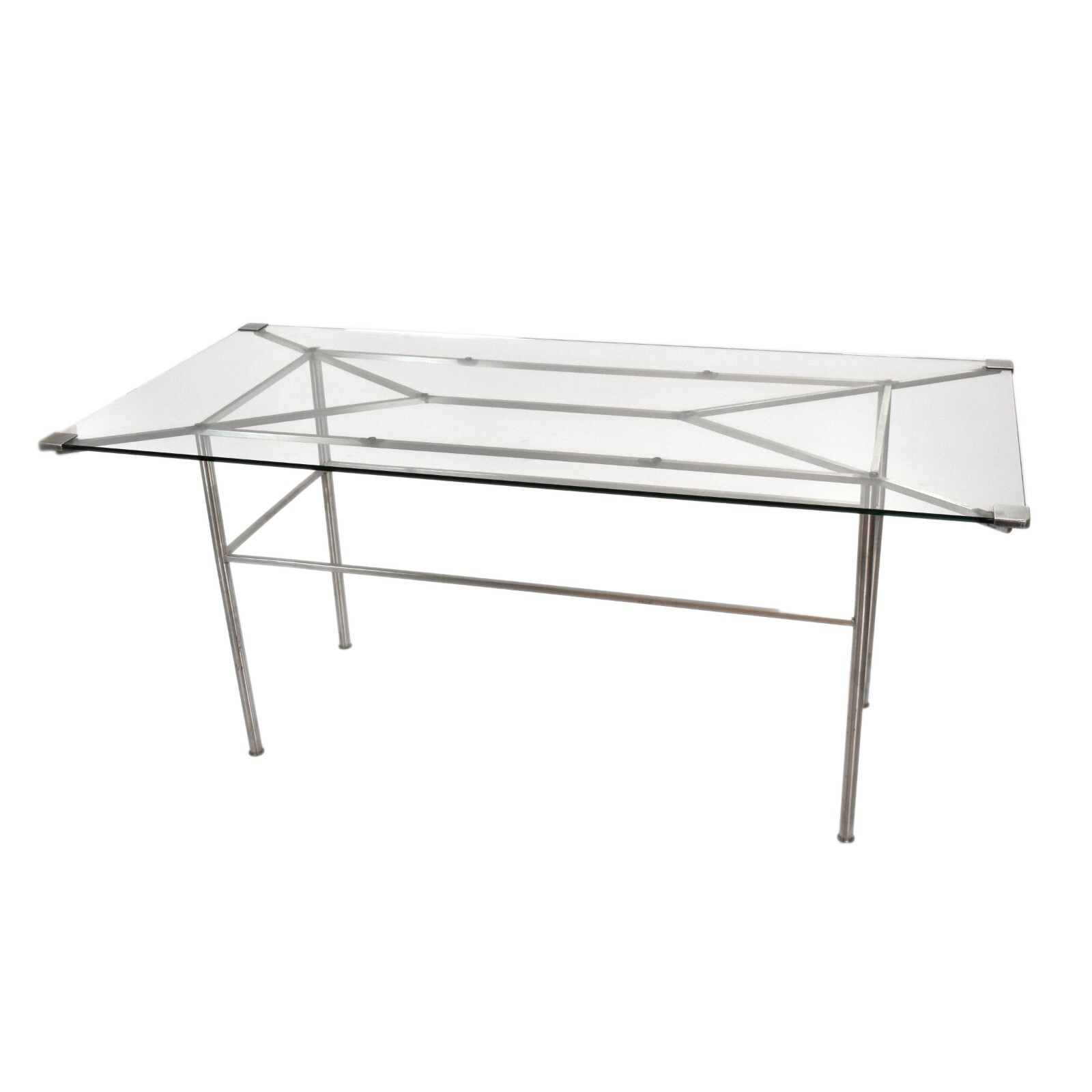 Vintage Custom Made Modern Steel and Glass Top Dining Console Table